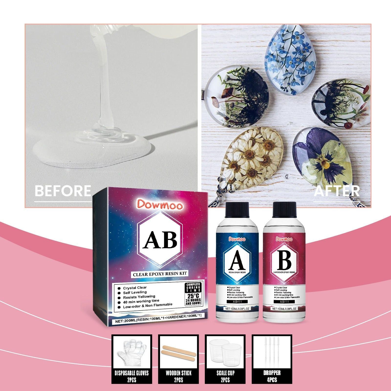 Premium Cast Crystal Clear Epoxy Resin Kit, DIY Jewelry, Art, Decor, Durable, Easy to Use ,1set