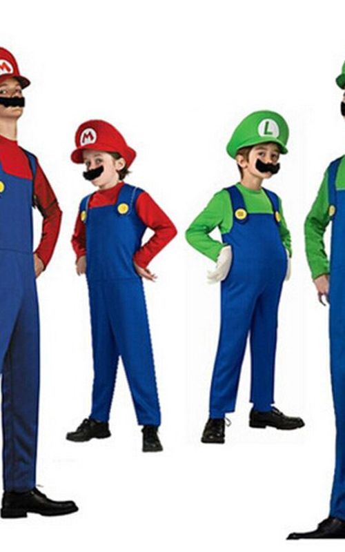Super Mario Costume Halloween Luigi Brothers Plumber Jumpsuit Cosplay Suit For Adult Kids