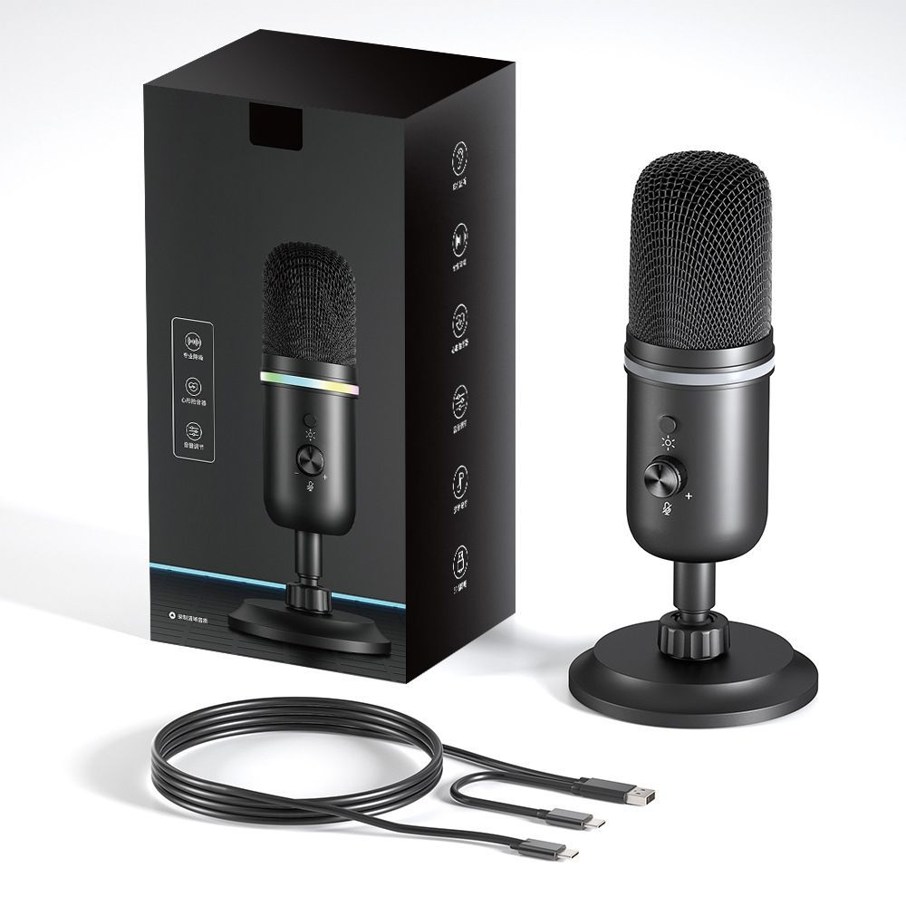 Condenser Microphone USB Gaming Microphone Cardioid Mic With RGB Light