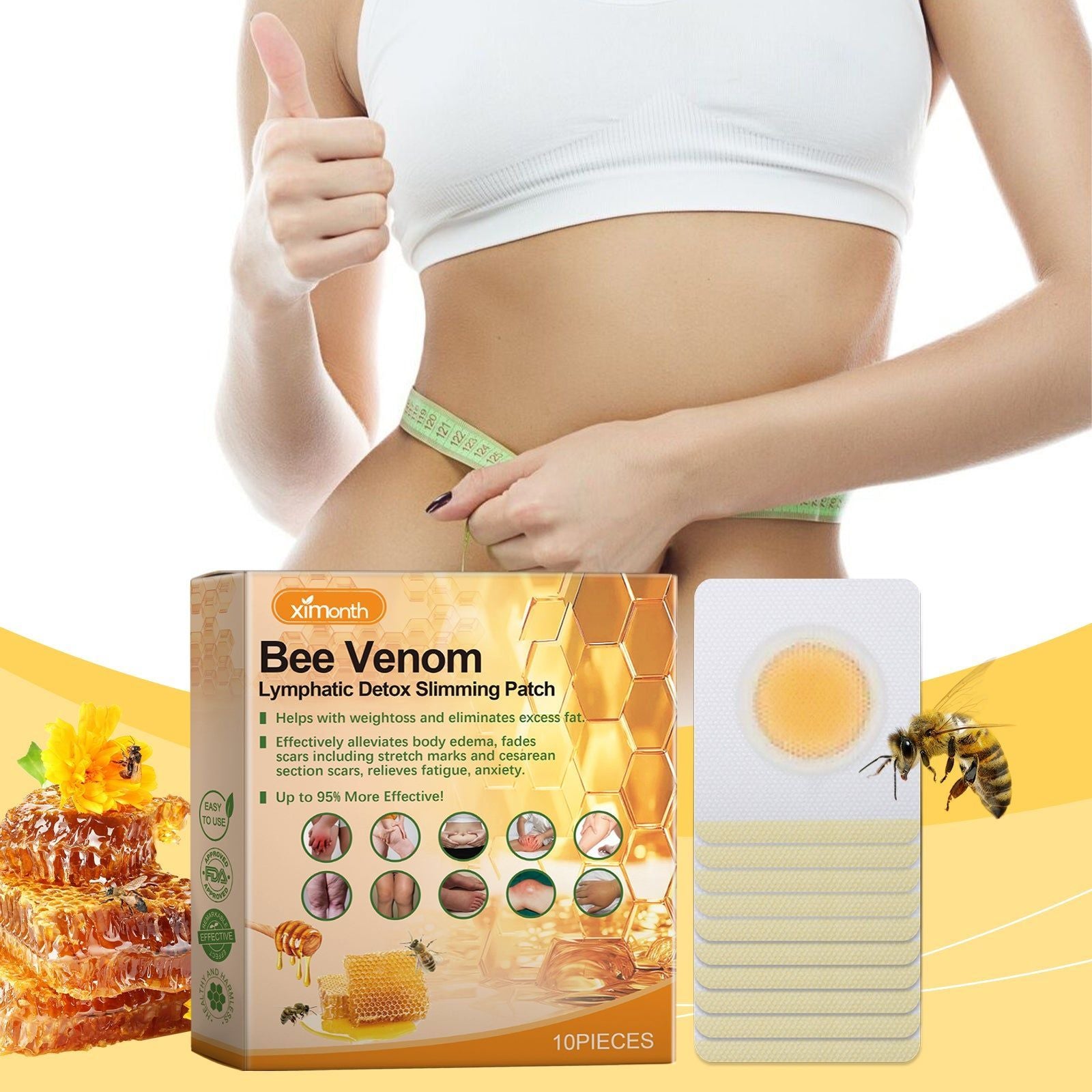 Bee Venom Slimming Patch, Body Shaping, Fat Burner, Skin Rejuvenation, Easy to Use ,10pcs