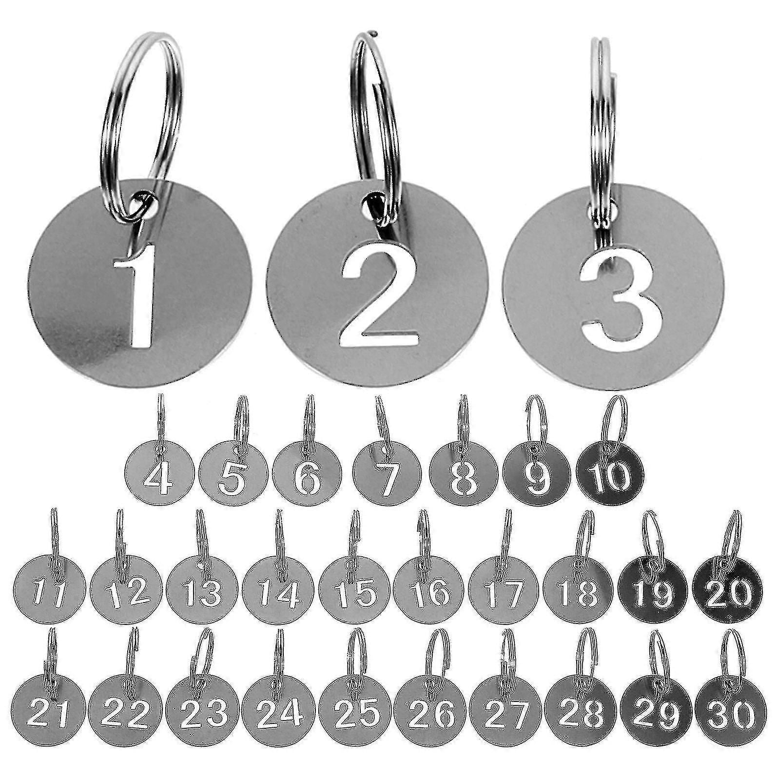 30pcs Number Id Tags Key Chain Stainless Steel Numbered 1-30 Tags Round Shaped Numbered Tags zxin