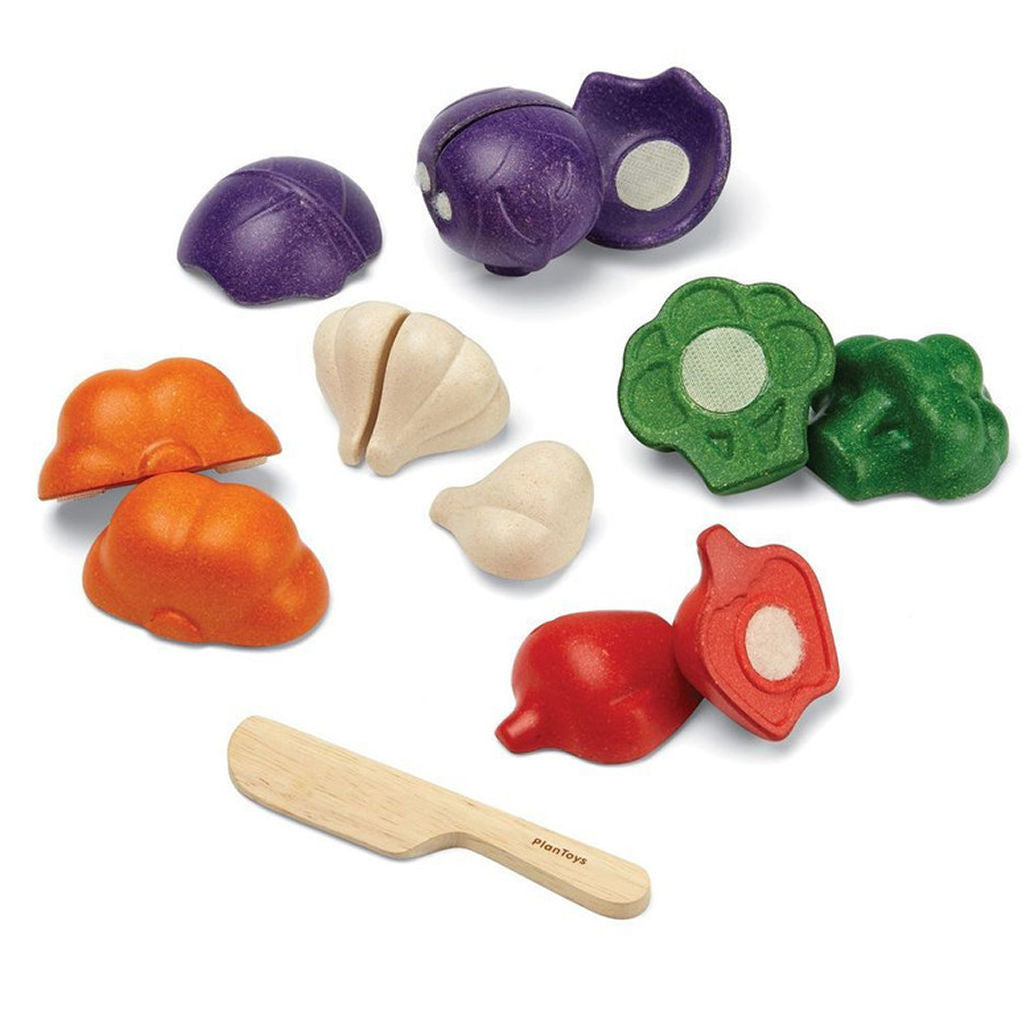 PlanToys 5 Colors Veggie Set — Wooden Pretend Play Food