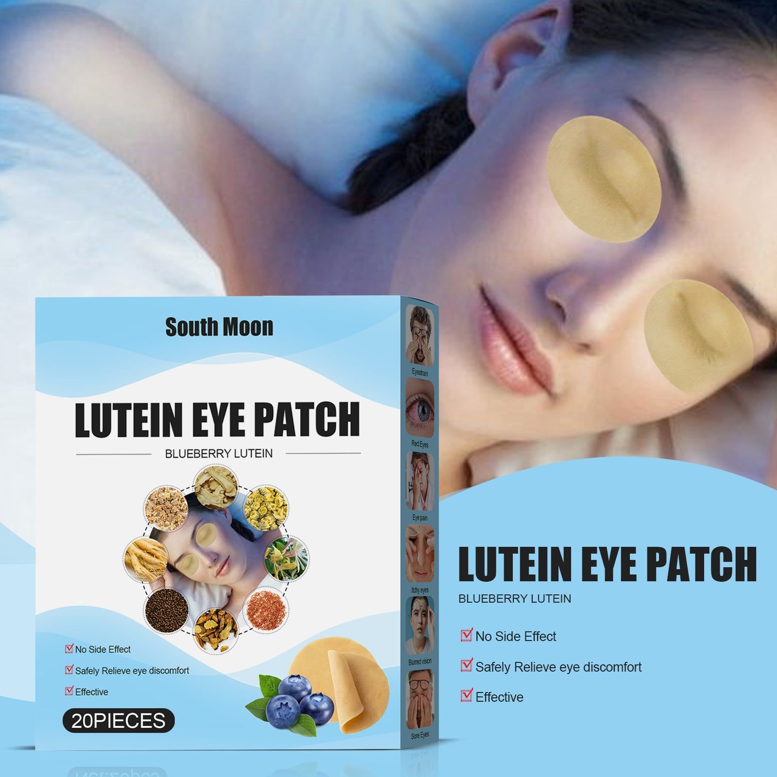 Blueberry Lutein Eye Patches for Dry Eye Relief, Soothing Cold Compress, Eye Fatigue & Irritation ,20pcs