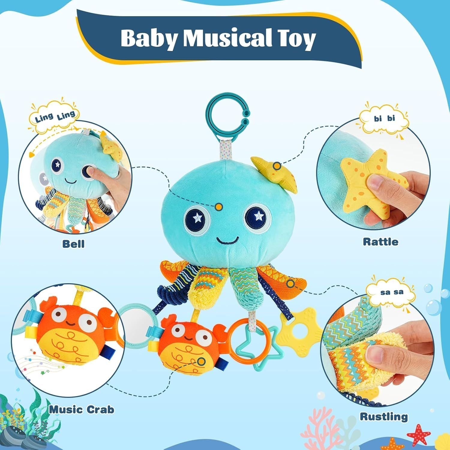 Baby Plush Musical Toy Pram Toys Hanging Stuffed Animal Toy for Babies 0-12 Months