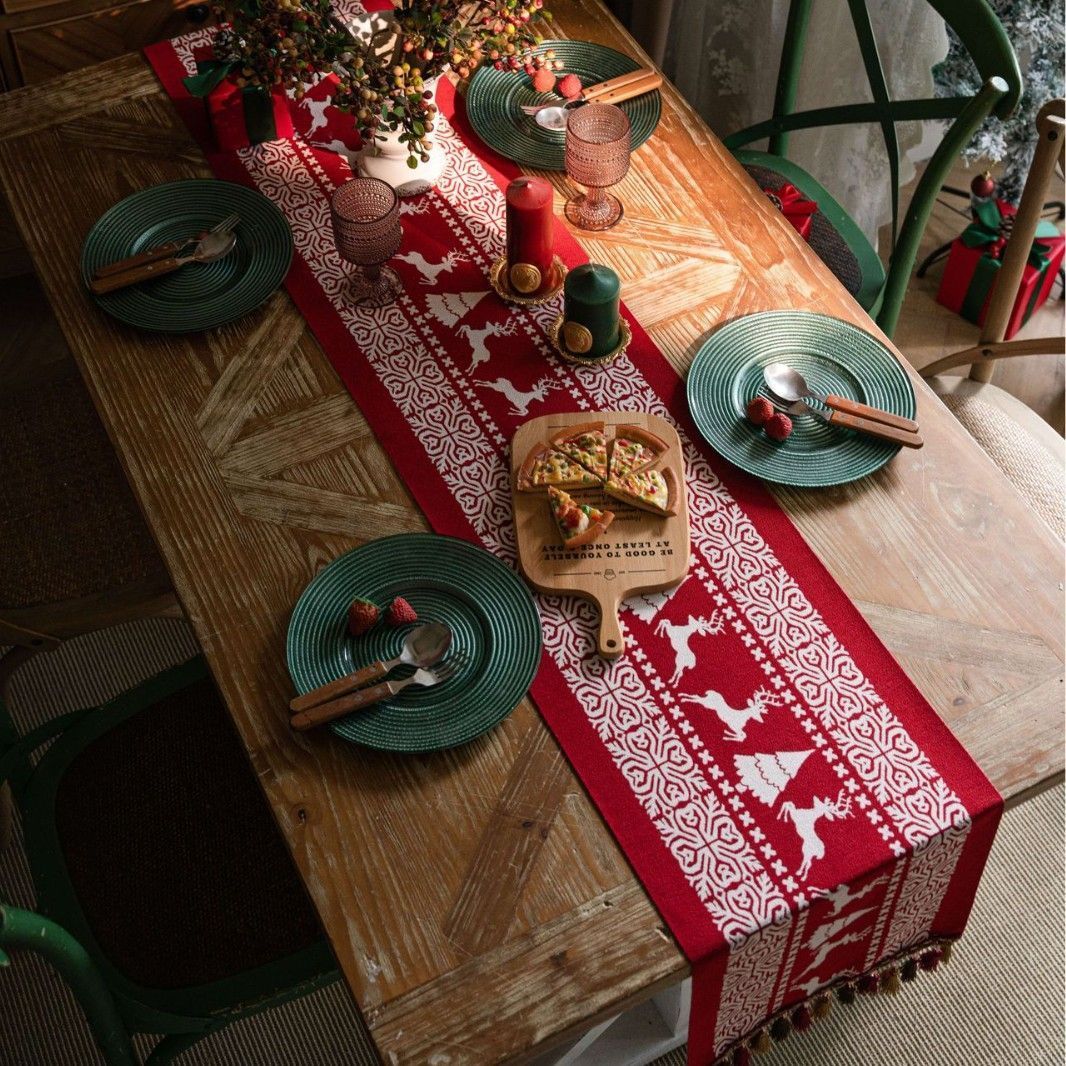 Christmas Table Runner Farmhouse Wedding Kitchen Dining Table Cloth Party Decor