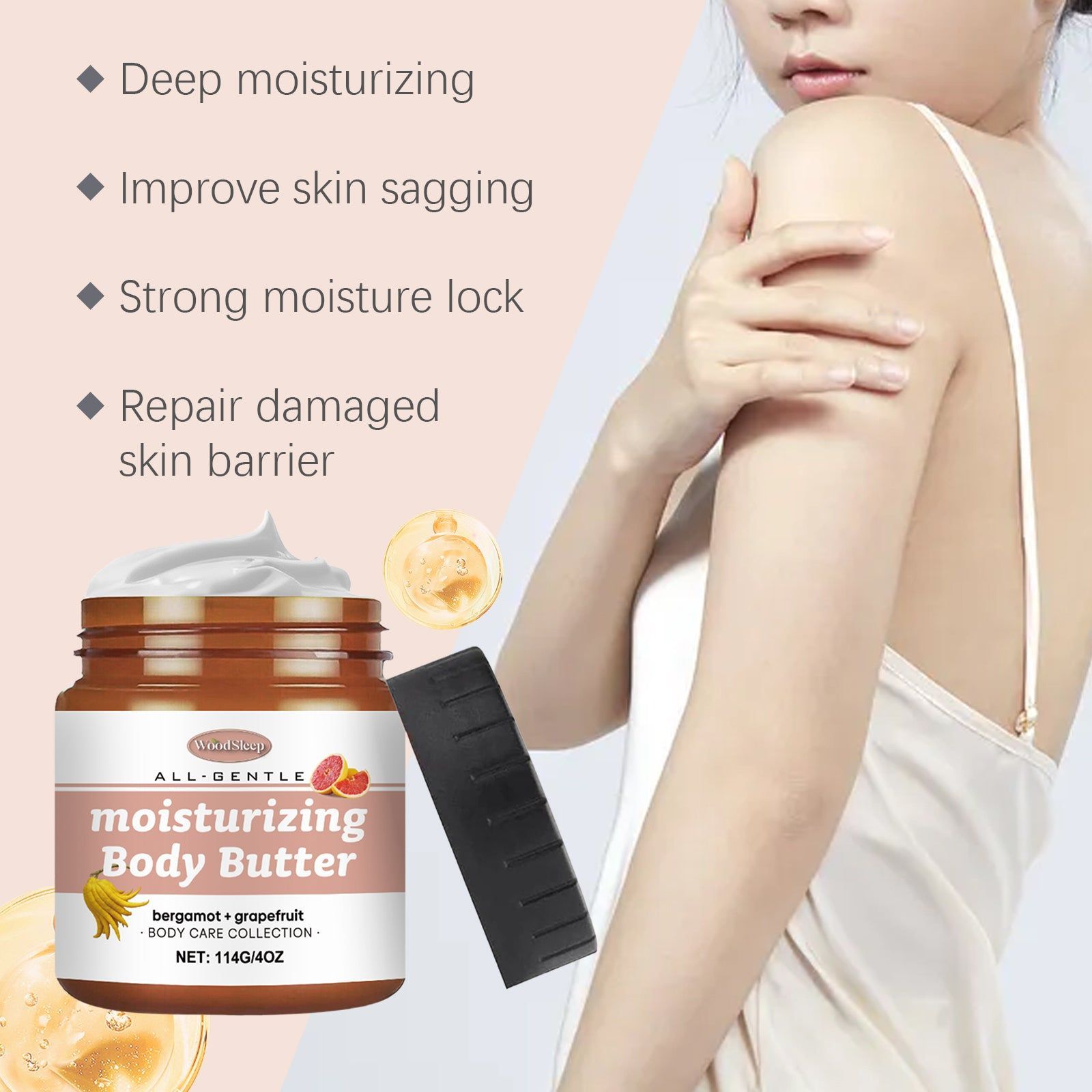 Body Butter Moisturizer, Hydrating Skin Care with Bergamot, Grapefruit, Shea Butter ,114g