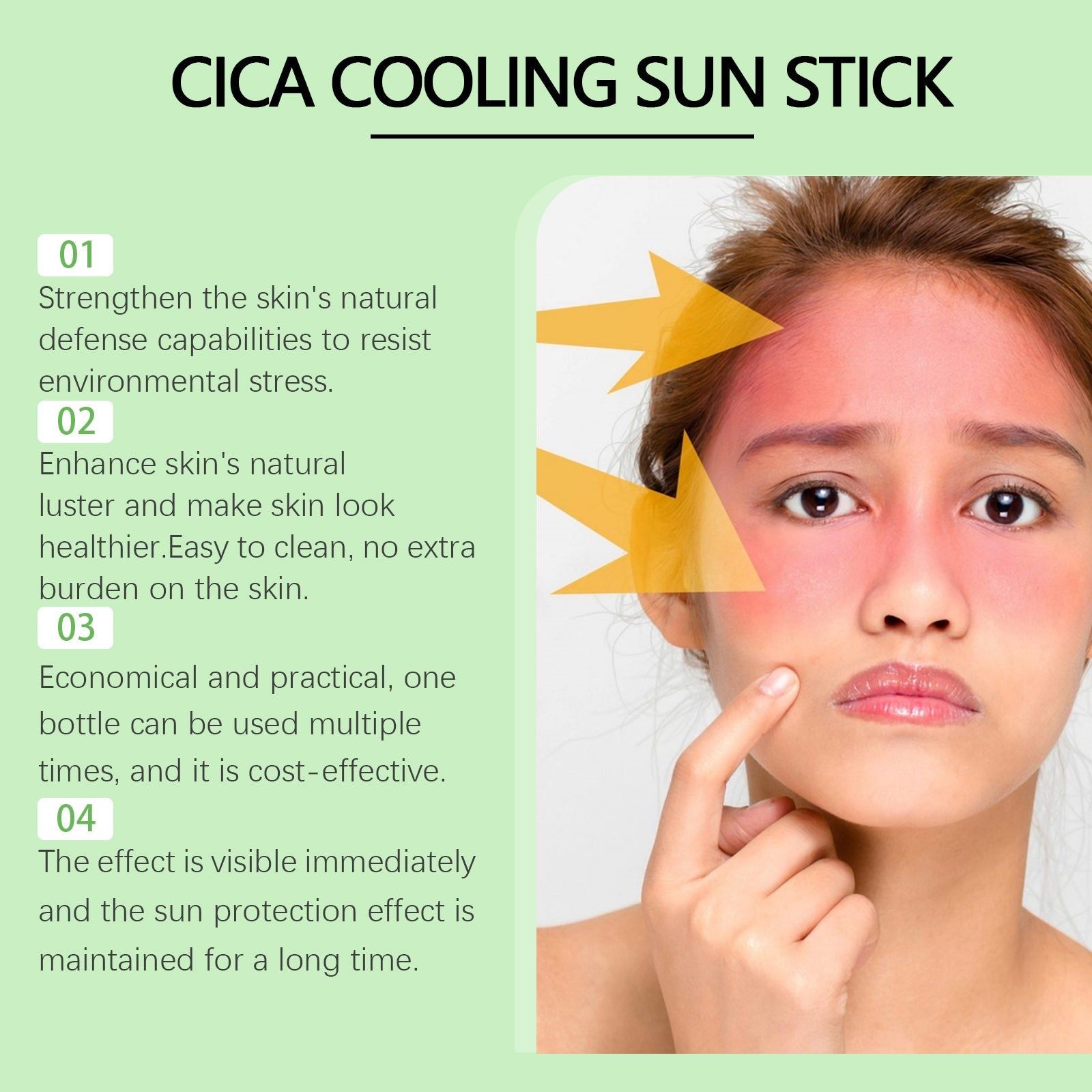 Cica Cooling Sun Stick, UV Defense, SPF 50, Hydrating, Outdoor Sun Protection ,19g