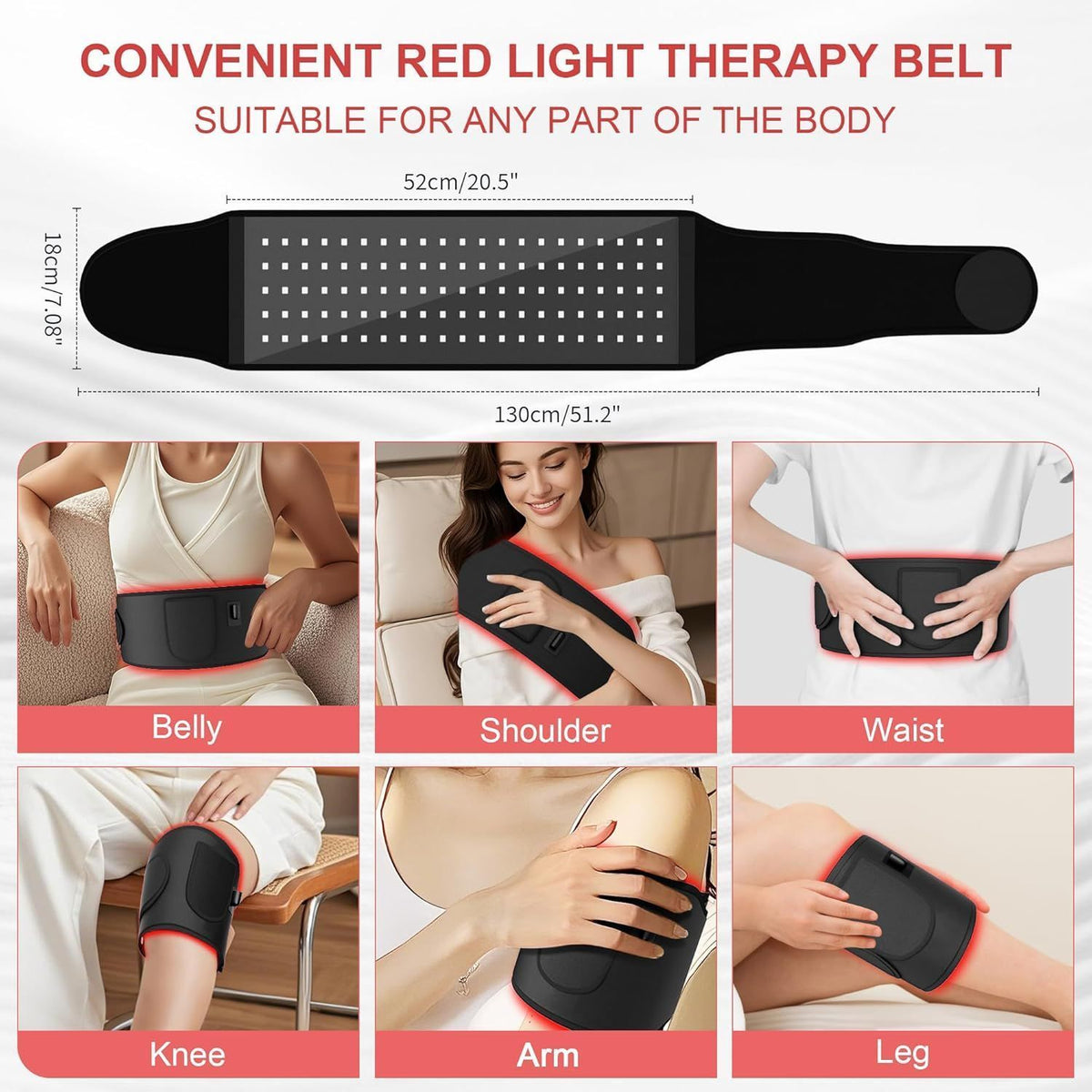 Red Light Therapy 5 Light Levels Infrared Light Heat Therapy Belt Wrap for Back Waist