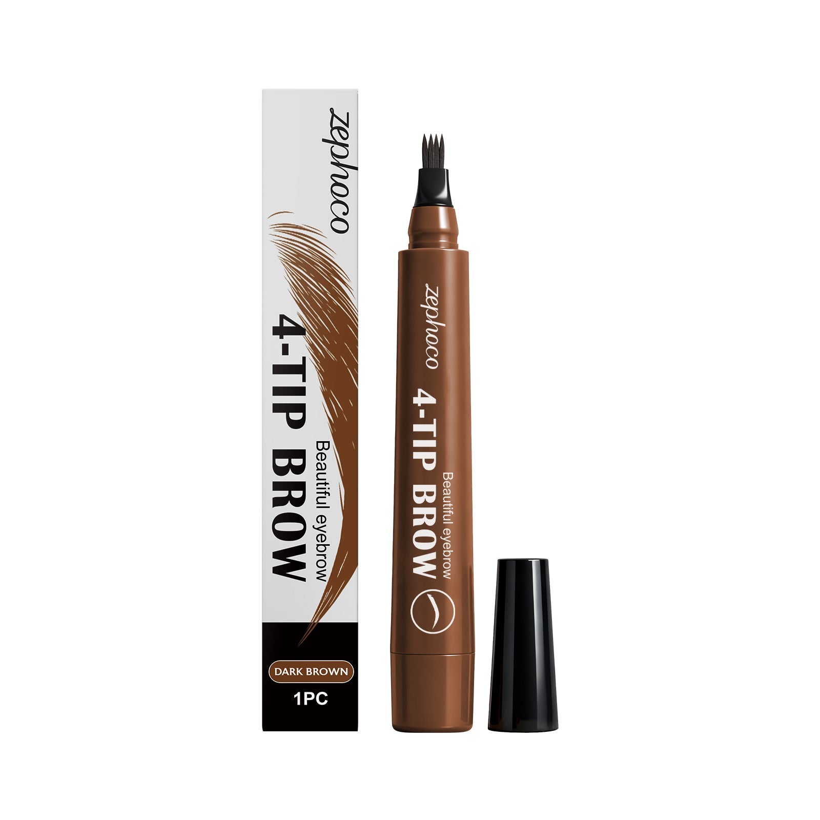 Dark Brown Four-Prong Eyebrow Pencil, Easy to Modify Shape, Natural, Long-Lasting ,1 pc