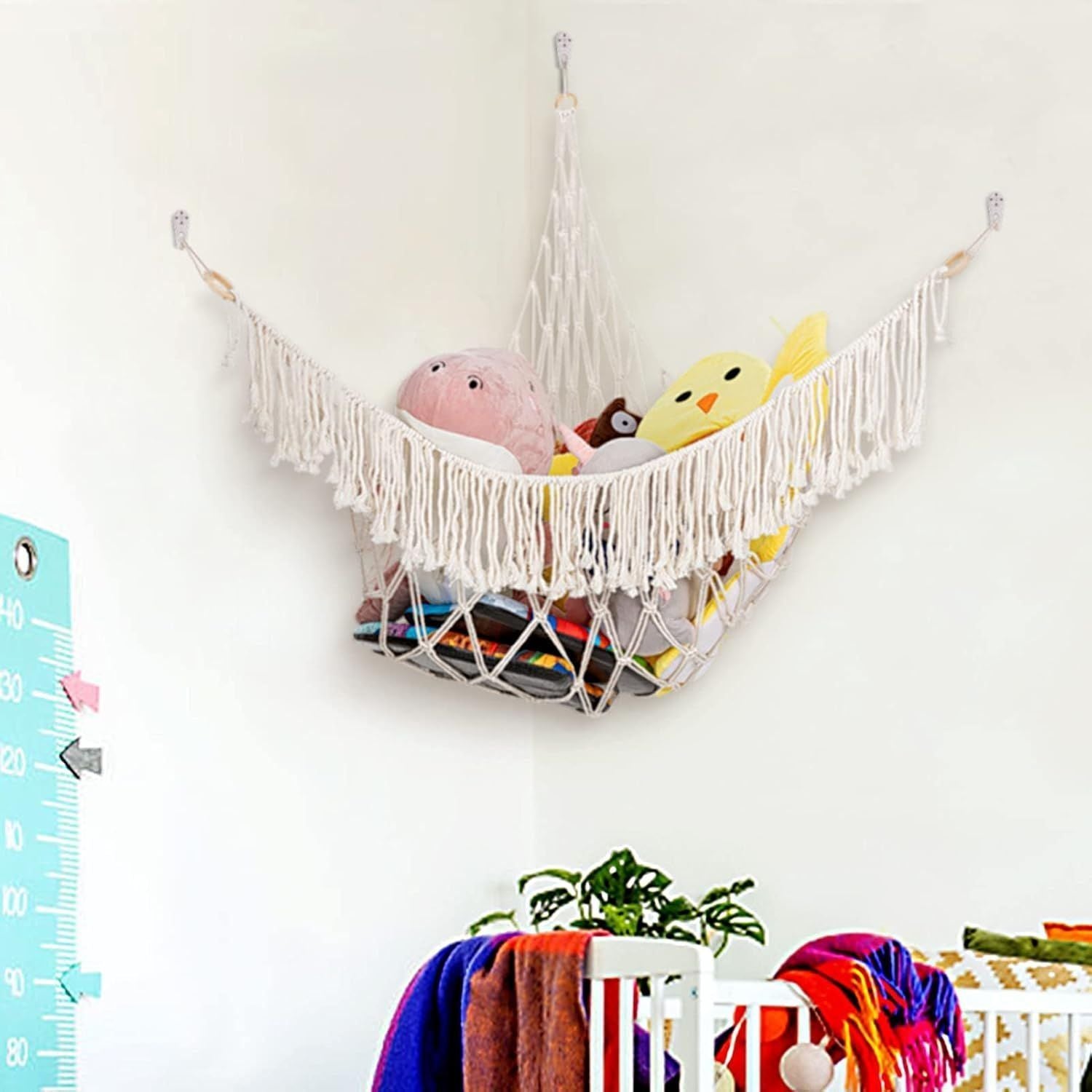 Boho Stuffed Animal Toy Corner Hammock Large Macrame Toy Hammock Hanging Toy Organizer Storage Net