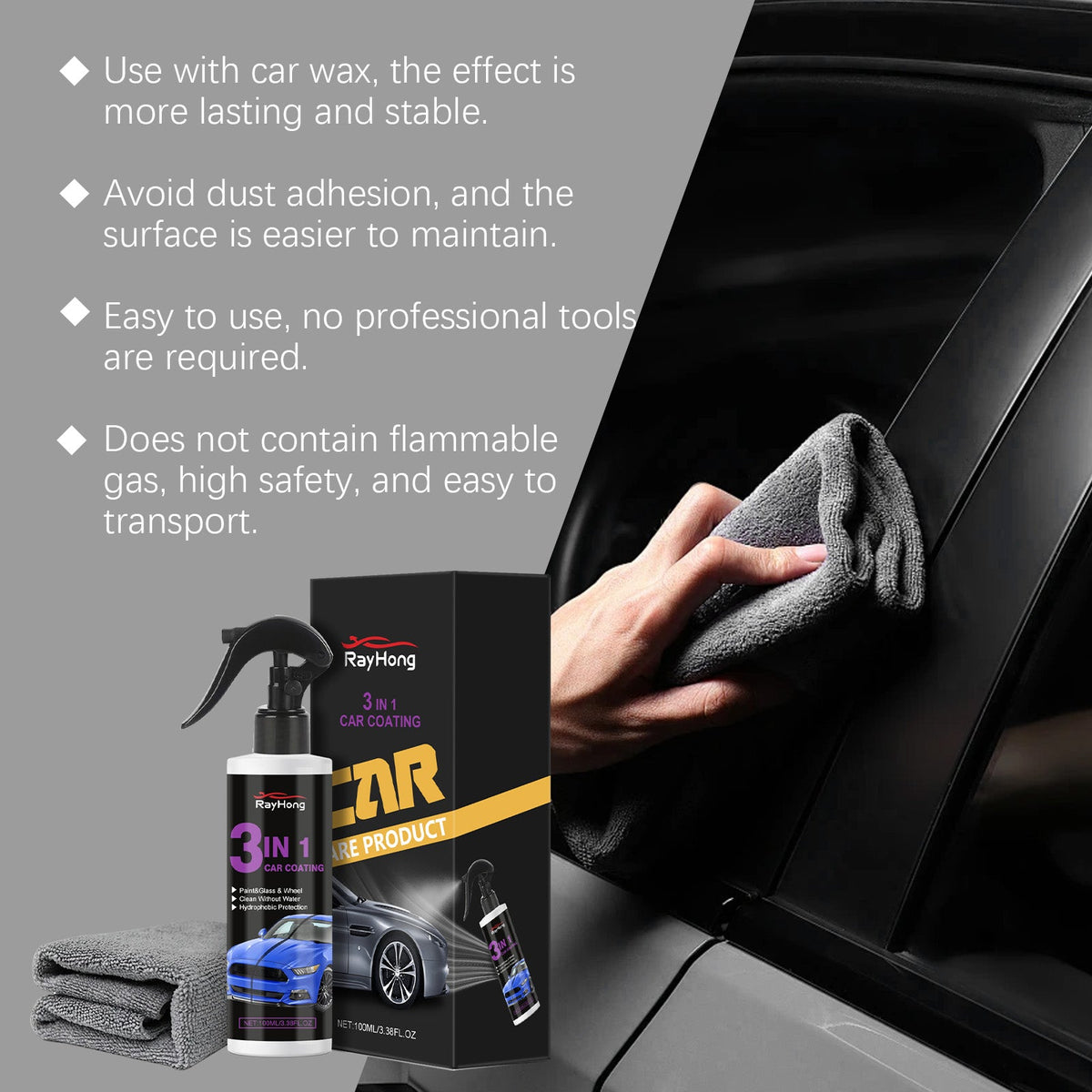 Revitalize Your Car with 3-in-1 Automotive Paint Spray, Glossy, Dust-Proof, Stain-Proof ,1 set