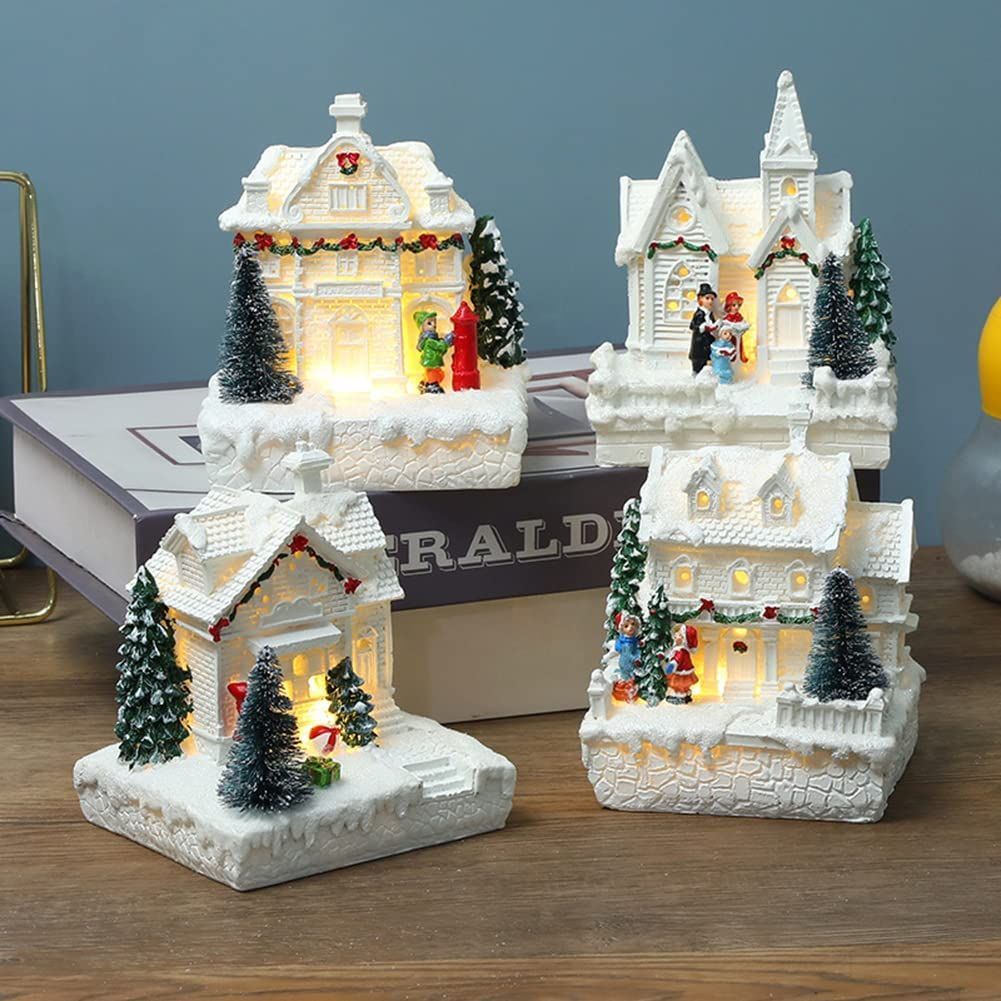 Glowing Little House Decoration Christmas Ornament Resin Snow House Gift