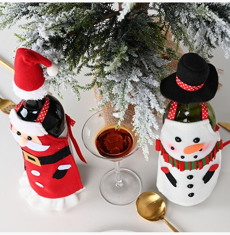 2pcs Santa Wine Bottle Cover Santa Claus Bottles Dust Apron WIth Hat Christmas Decoration