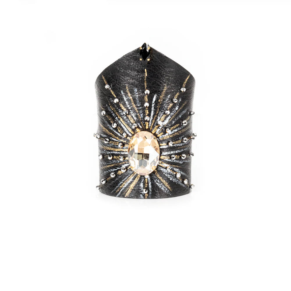 The Dark Celestial Burst Crystal Leather Cuff