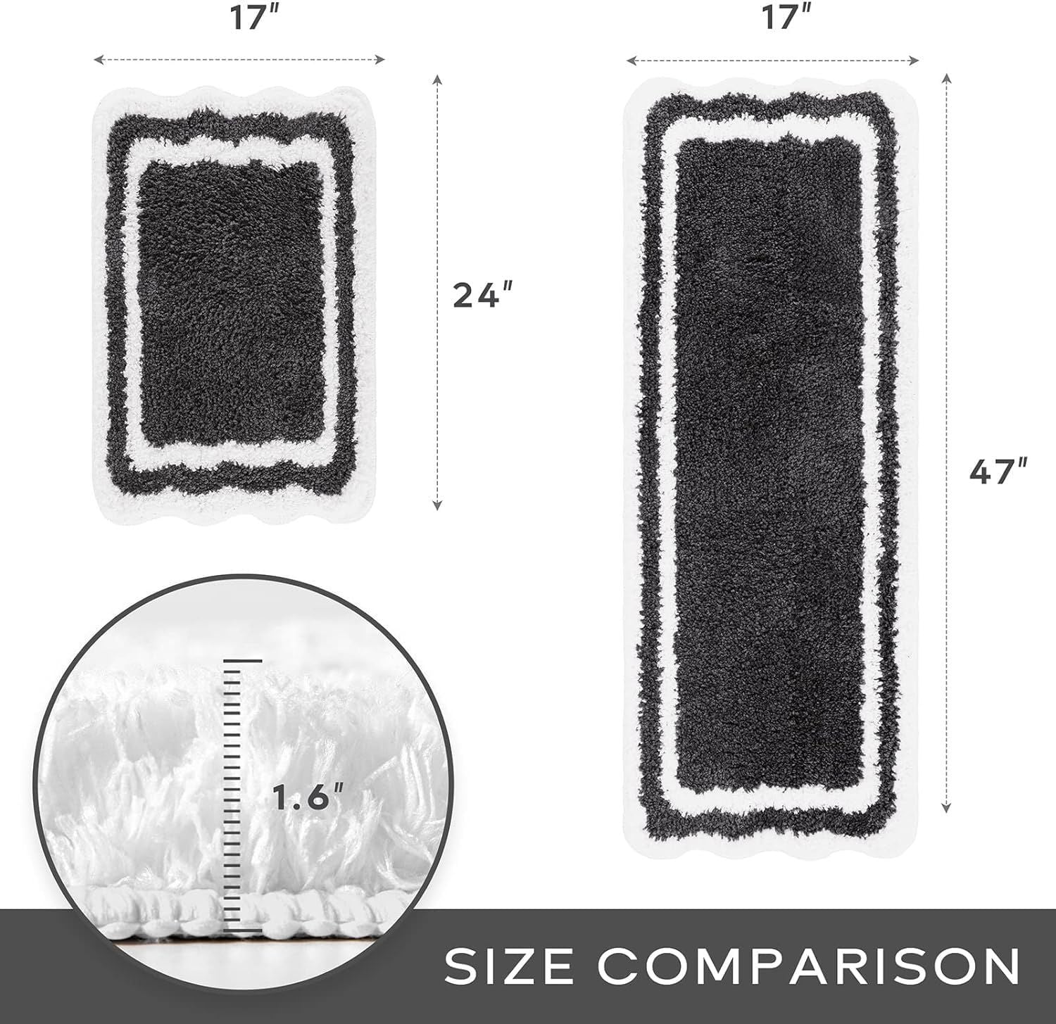 AIESY® Premium 2-Piece Microfiber Bath Mat Set (16"x24" & 16"x48") | Luxury Shaggy Runner & Door Mat Combo with Non-Slip TPR Backing | Ultra-Absorbent Geometric Border Rugs for Bathroom, Kitchen & Bedside