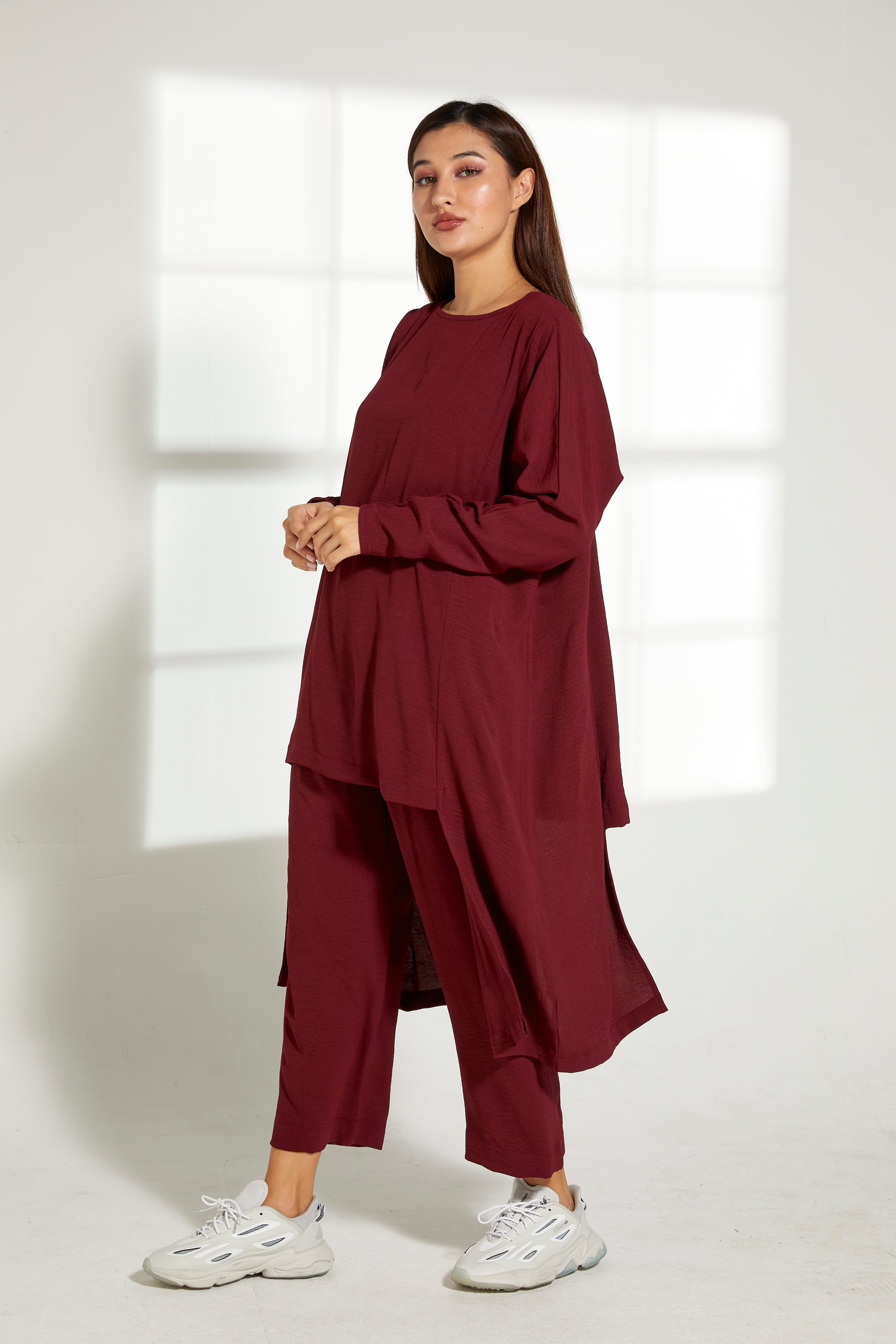 MOiSTREET Maroon CEY Fabric Top And Pants Set