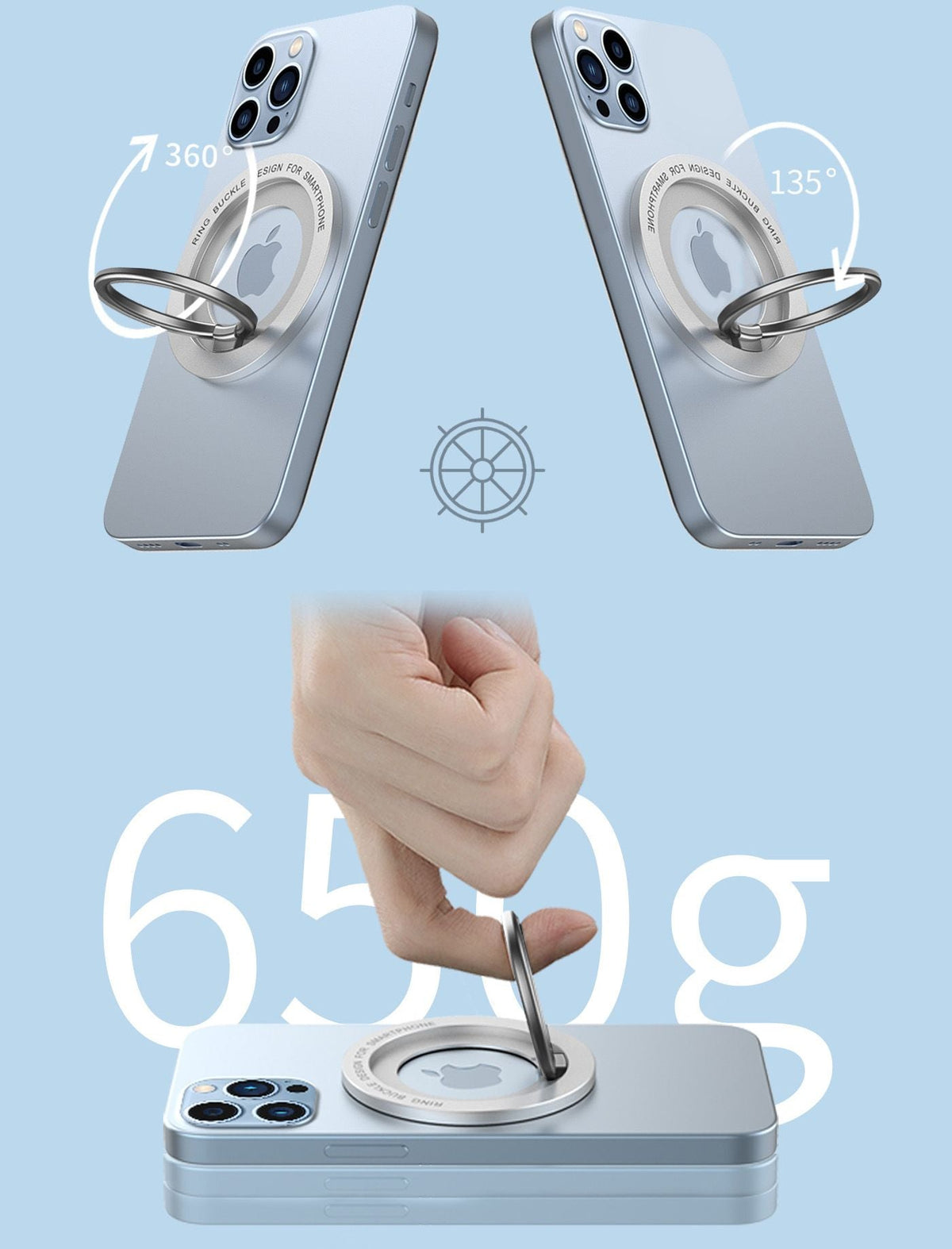 Magnetic Phone Ring Holder Rotatable Metal Ring Grip For iPhone 12 13 14 Series