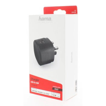 HAMA 73014150 "Dual" Charger, 2x USB, 2.4A with UK plug, black