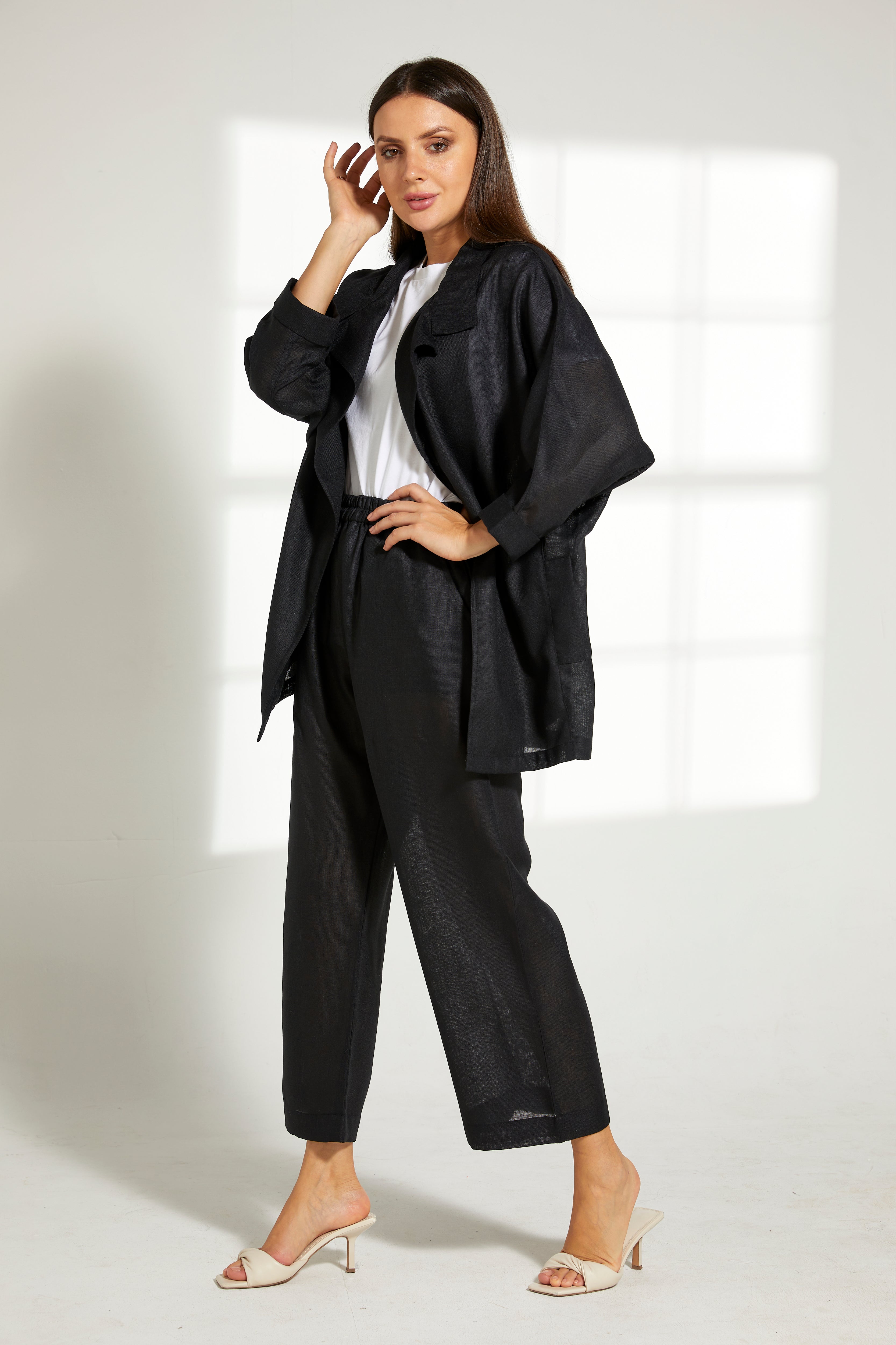 MOiSTREET Black Linen Top and Pants Set