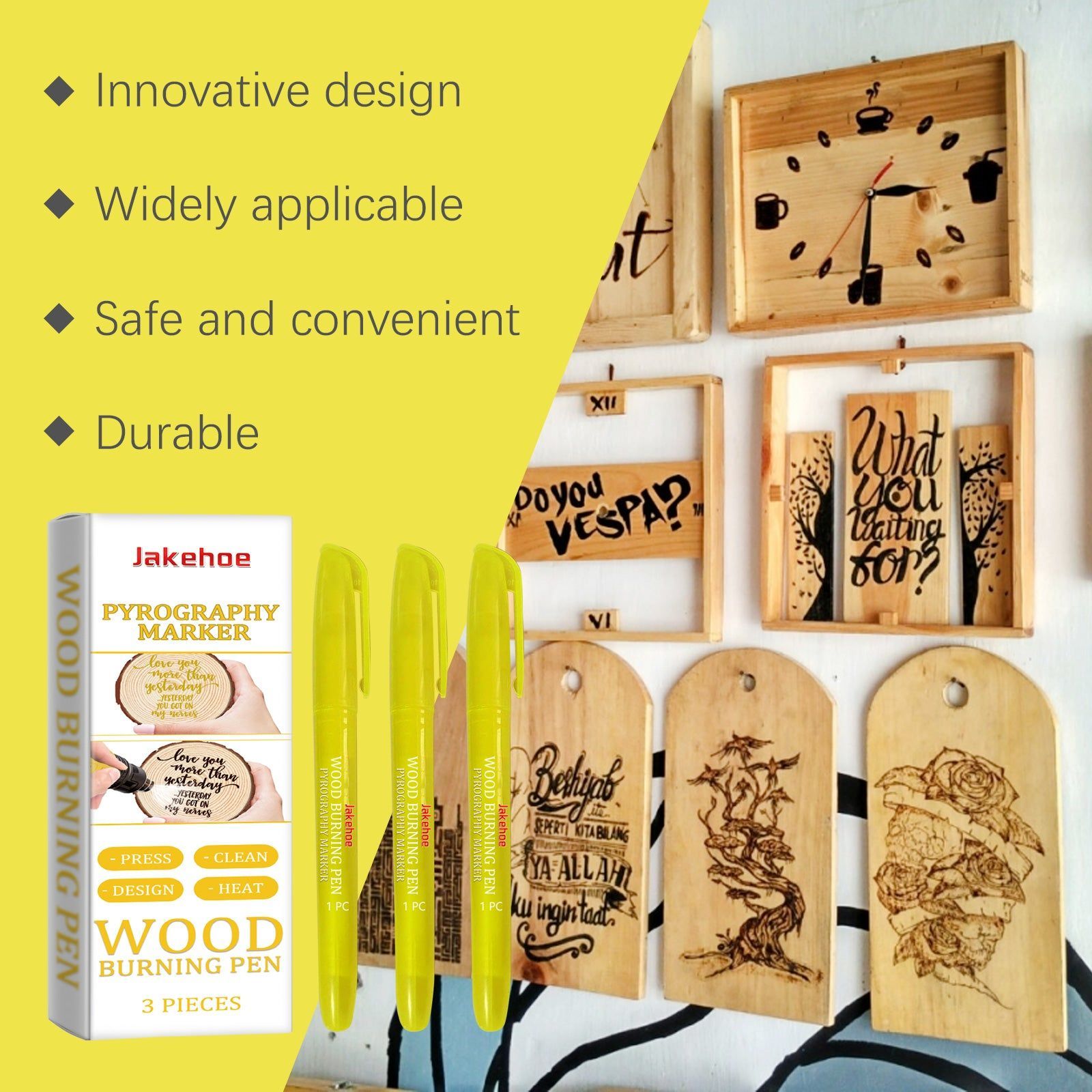 Create Stunning Wood Art with Pyrographic Marker Pen, Easy Portable Craft Tool ,3 pieces