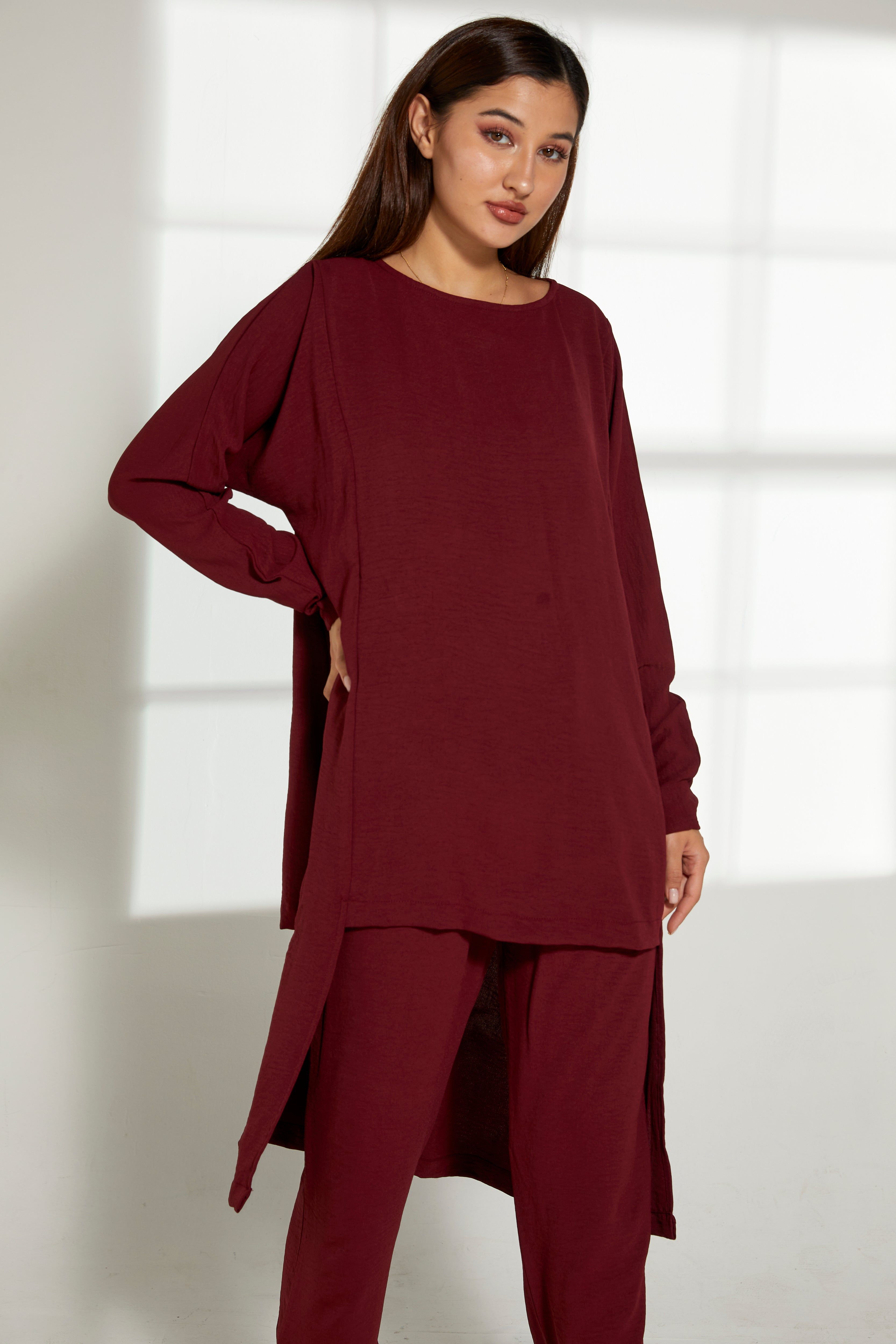 MOiSTREET Maroon CEY Fabric Top And Pants Set