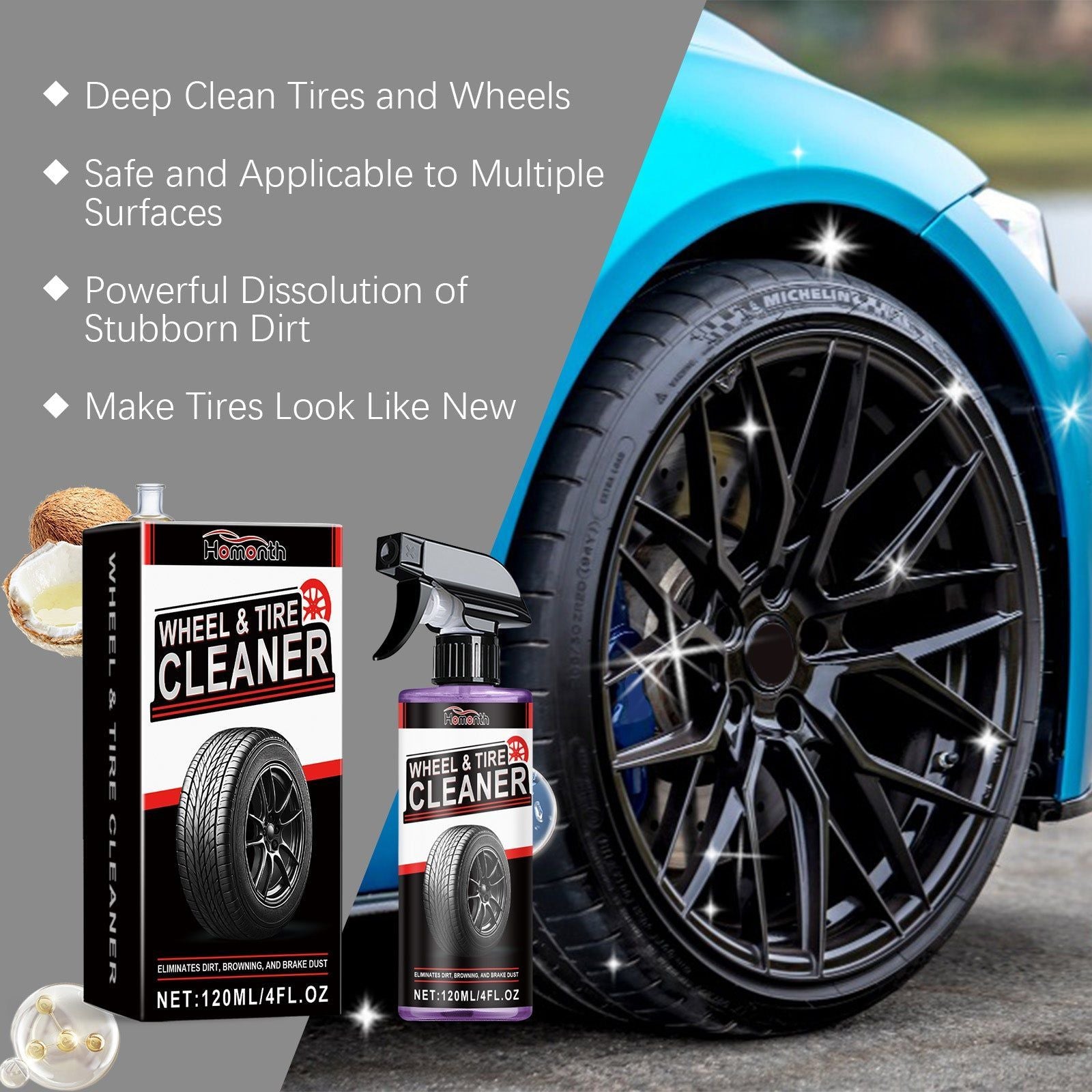 All-Purpose Car Cleaner, Powerful All-Round Cleaning for Wheels, Paint, and Dust ,120ml bottle +1 rag/box