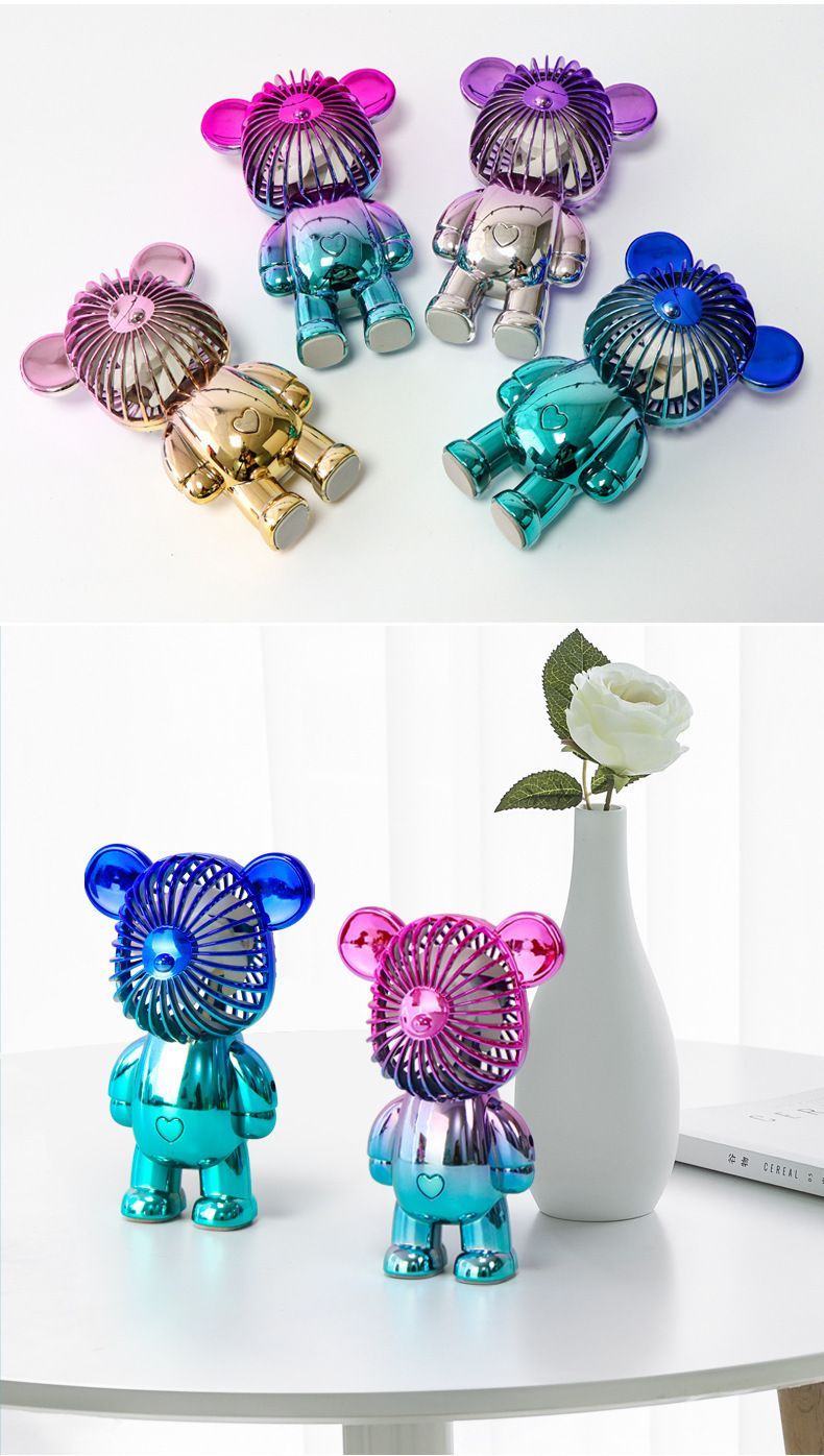 Colorful Bear Fan Gradient Electroplating Bear Electric Fan Portable Fan