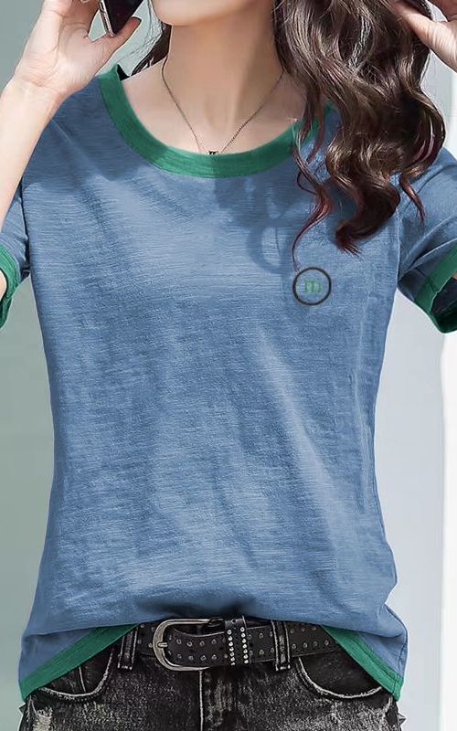 Bamboo Fiber Cotton Loose Embroidered Short Sleeve T Shirt For Women