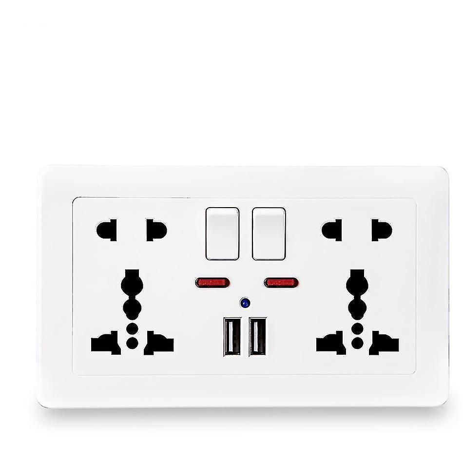 White Universal 5-Hole Wall Power Socket with LED Indicator