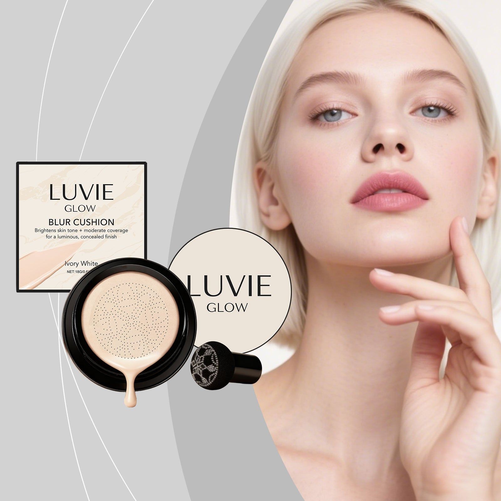 Brightening Cushion Cream, Natural Fit Base Makeup, Flawless, Hydrating, Easy to Apply ,18g