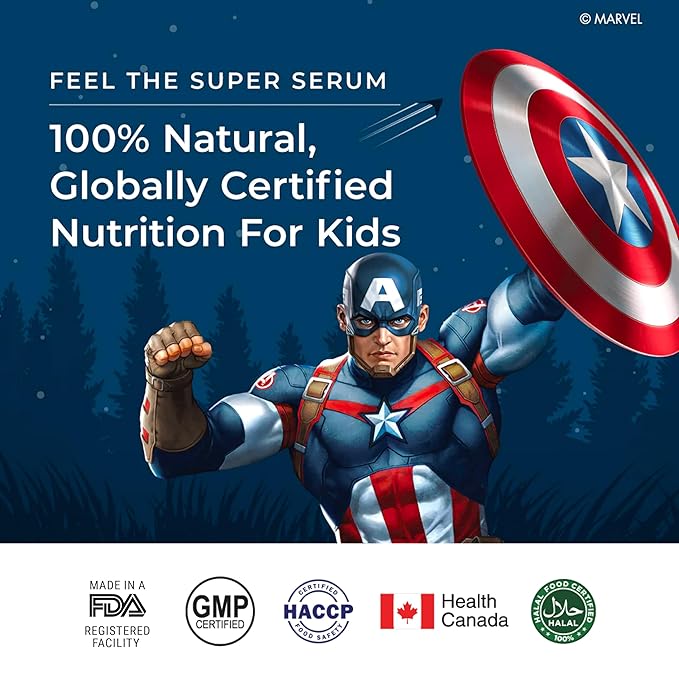 Wellbeing Nutrition Marvel Captain America Melts| فيتامينات متعددة للأطفال بنكهة التوت الاستوائي (30 شريطًا فمويًا)