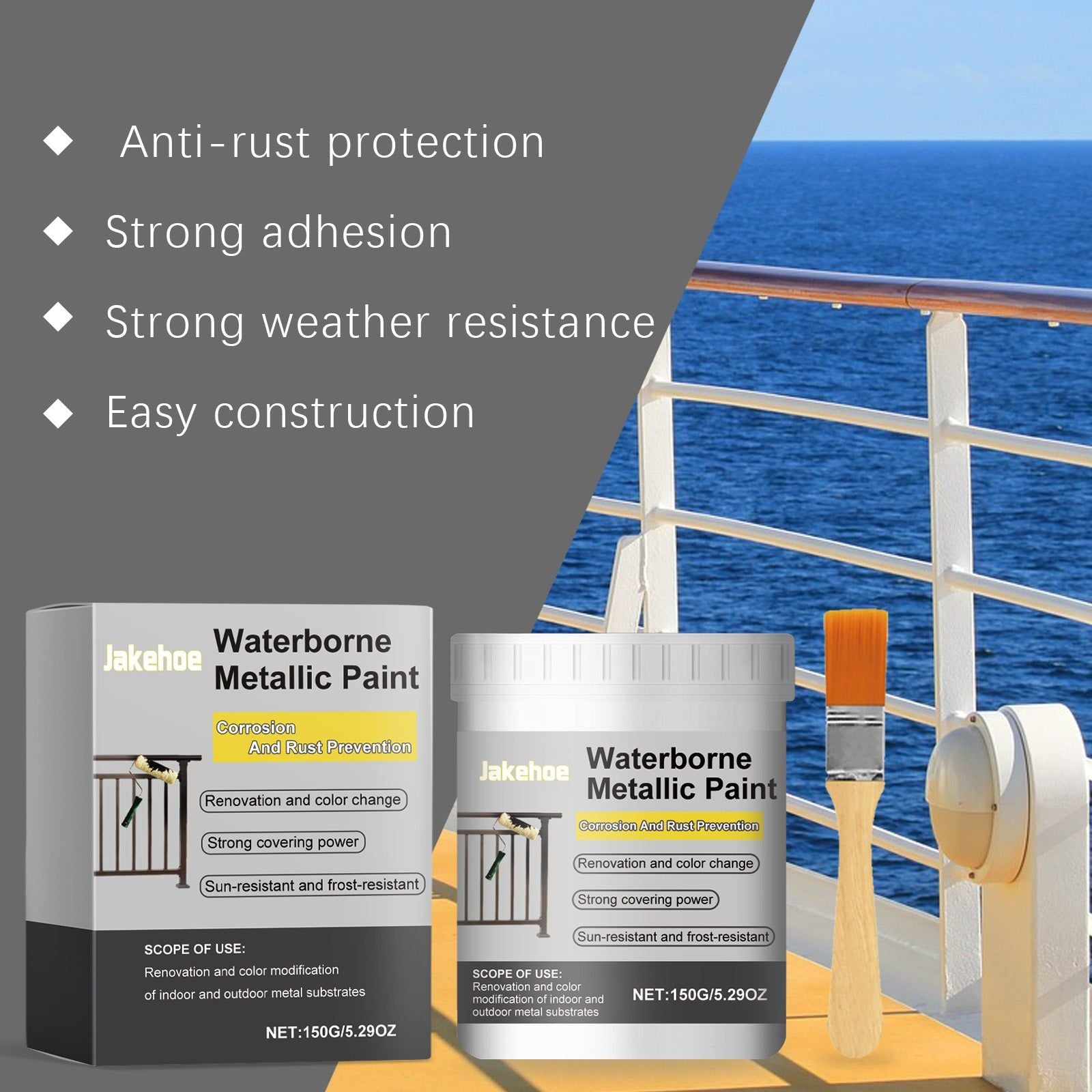Water-Based Rust Remover Paint, Black Anti-Rust Coating, Metal & Wood Protection ,1set