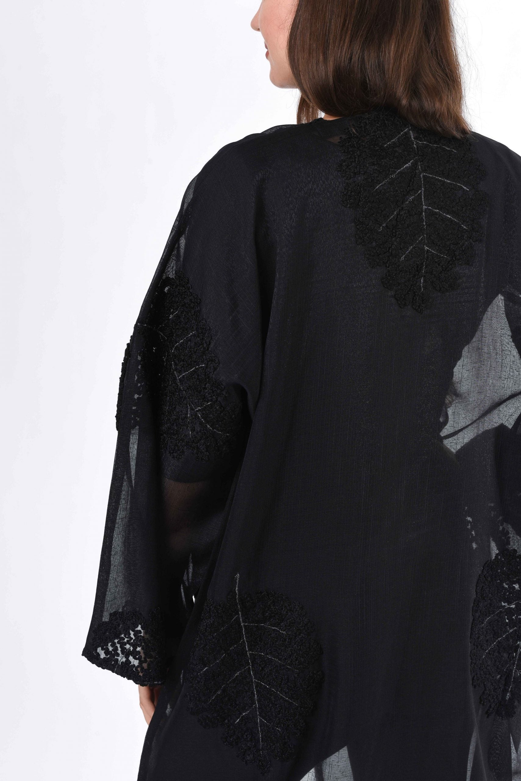 MOiSTREET Black see through Abaya with Hand Embroidery Detail