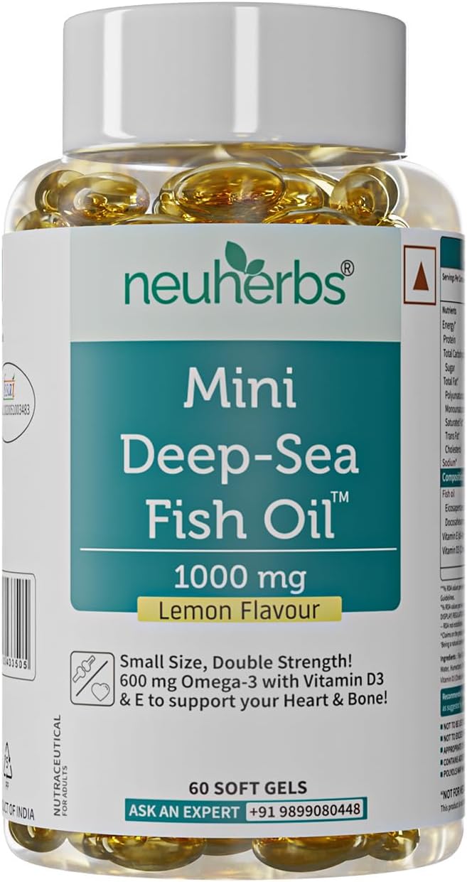 Neuherbs Mini Deep Sea Fish Oil Omega 3 Capsule 1000Mg- 60 Softgels