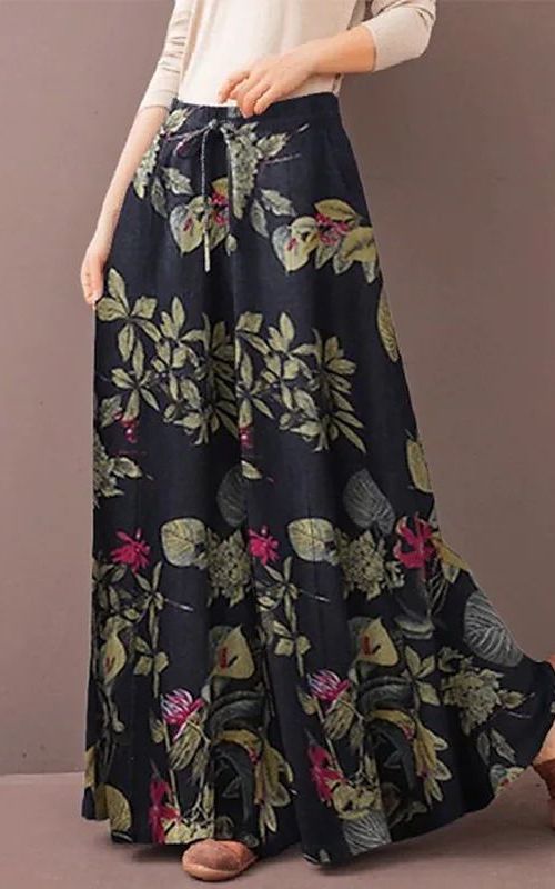 Women's Floral Printed Wide-Leg Pants with Elastic Waist
