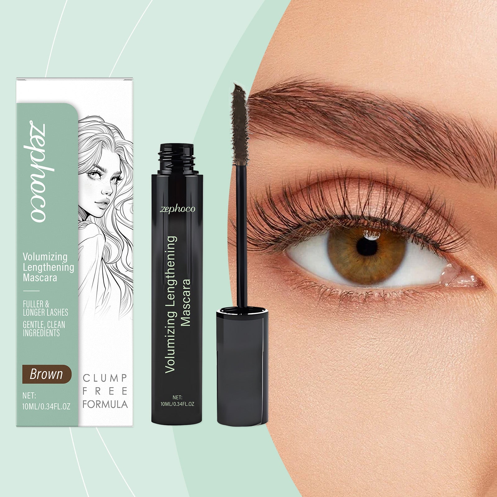 Brown Mascara, Natural and Durable, Curling, Smudge-Proof, All-Day Lift ,10ml/box