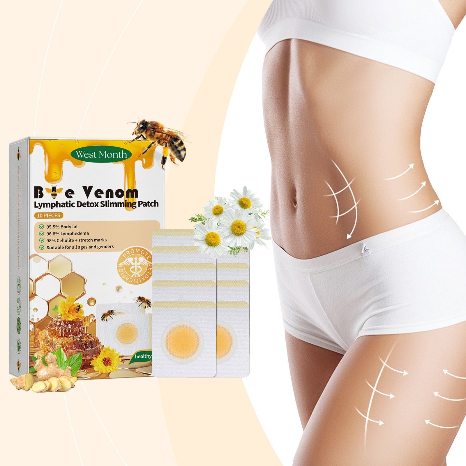 Bee Venom Slimming Patch, Body Shaping, Fat Burner, Skin Firming, Detox, Easy to Use ,10 pieces