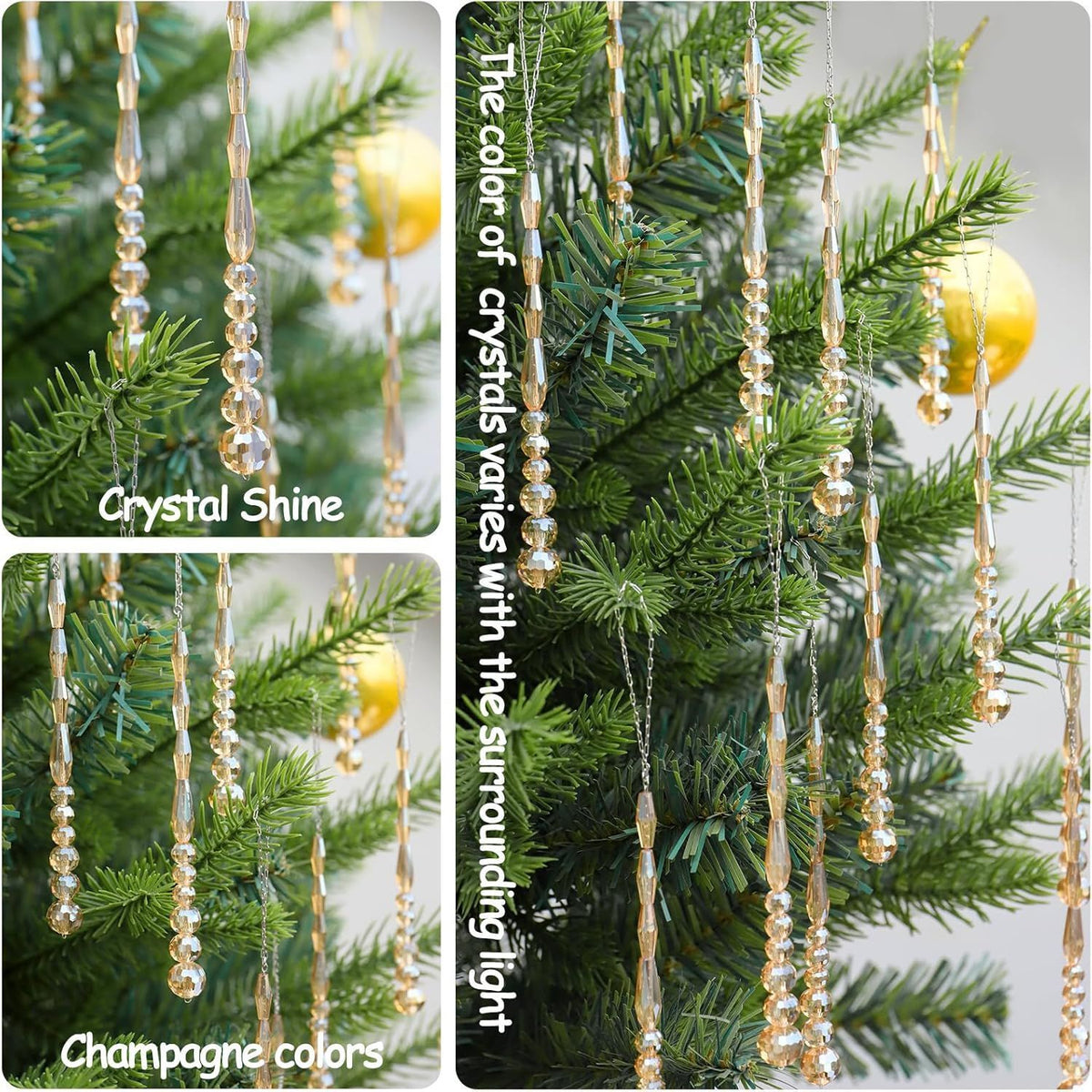 12 Pcs Christmas Tree Ornaments Crystal Icicle Glass Beads Hanging Pendants