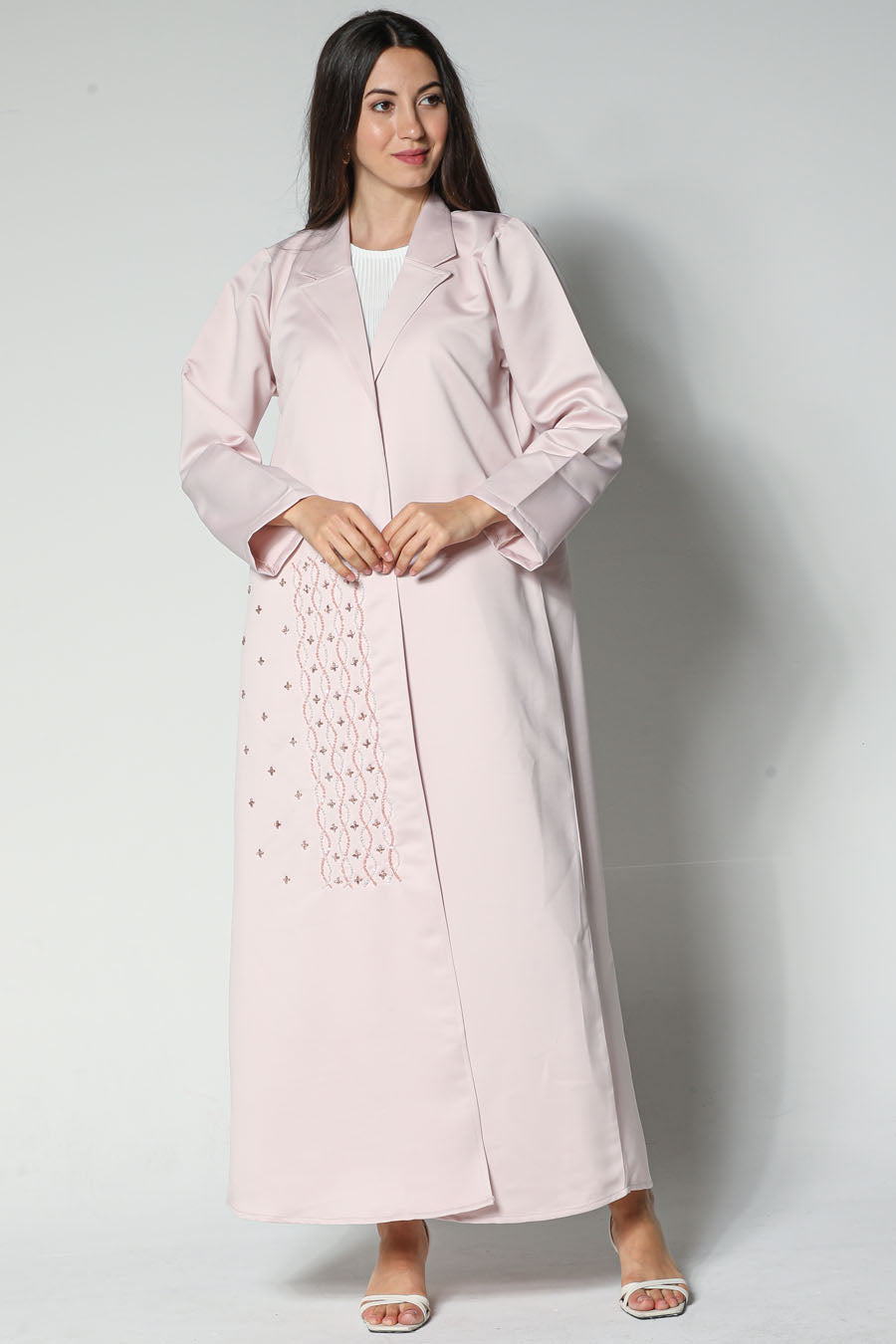 MOiSTREET Pink Abaya With Front Embellished Panel