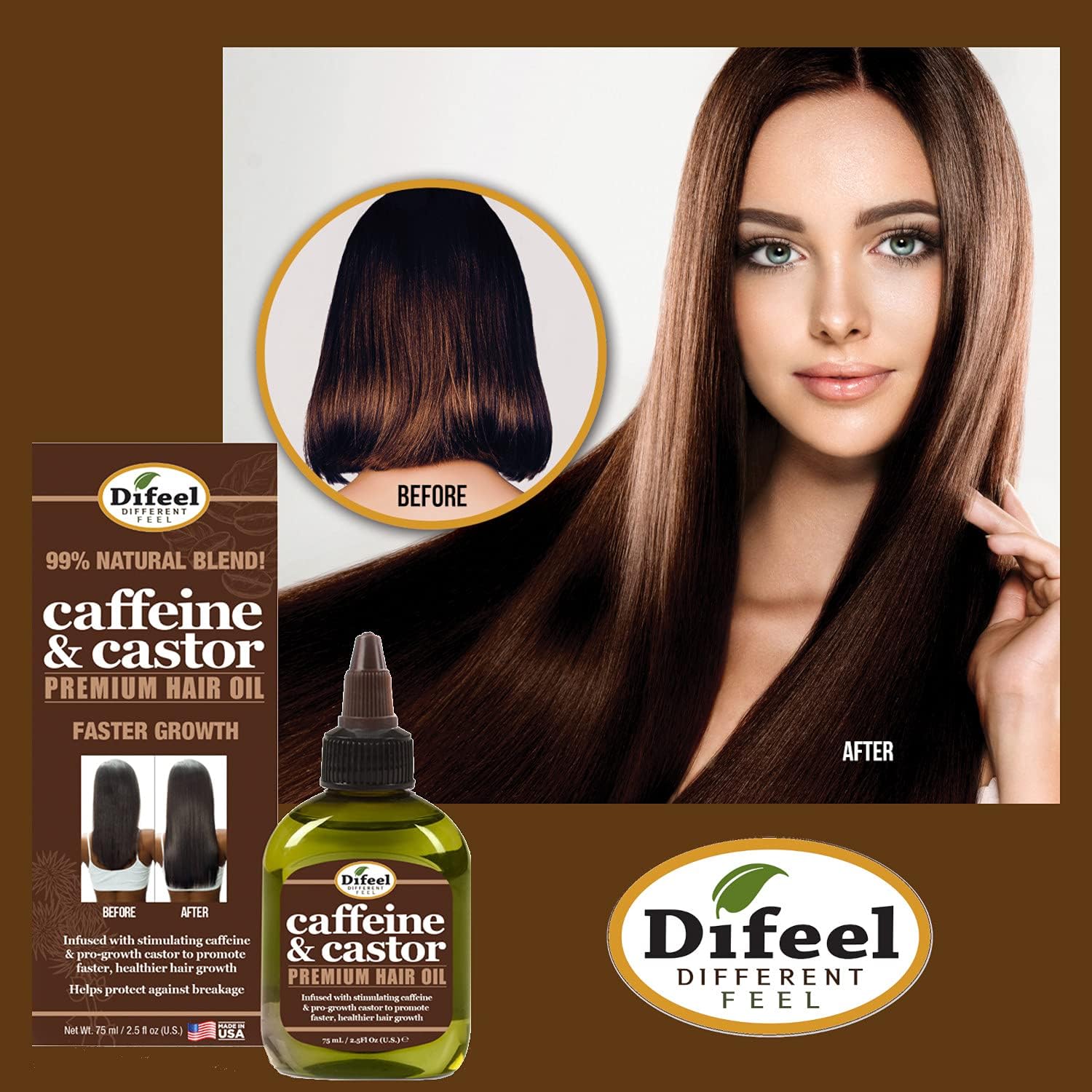 Difeel Caffeine & Castor Premium Hair Oil 75Ml
