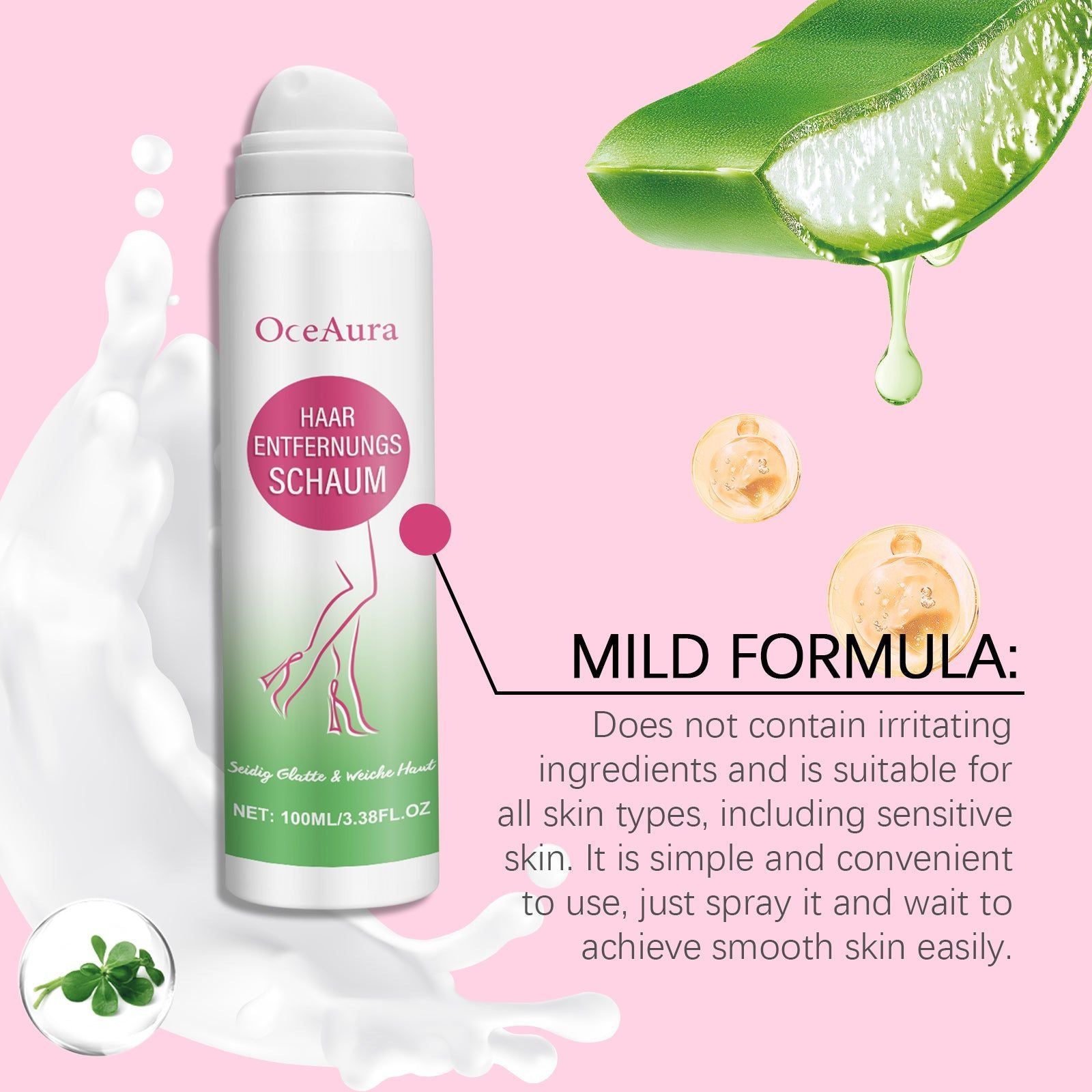 Body Care Hair Removal Spray, Gentle, Non-Irritating, Smooth Skin, Easy Rinse ,100ml/box