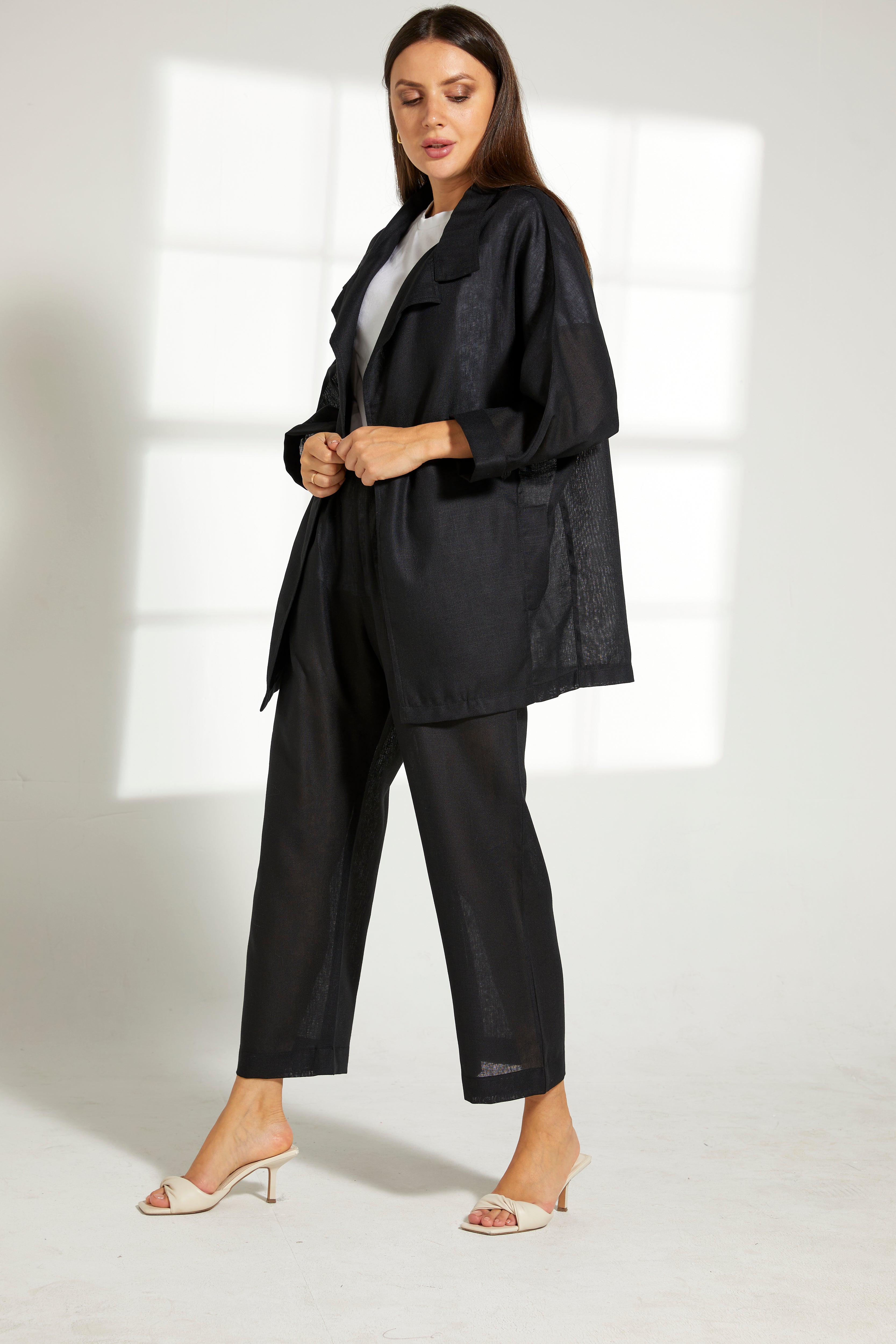 MOiSTREET Black Linen Top and Pants Set