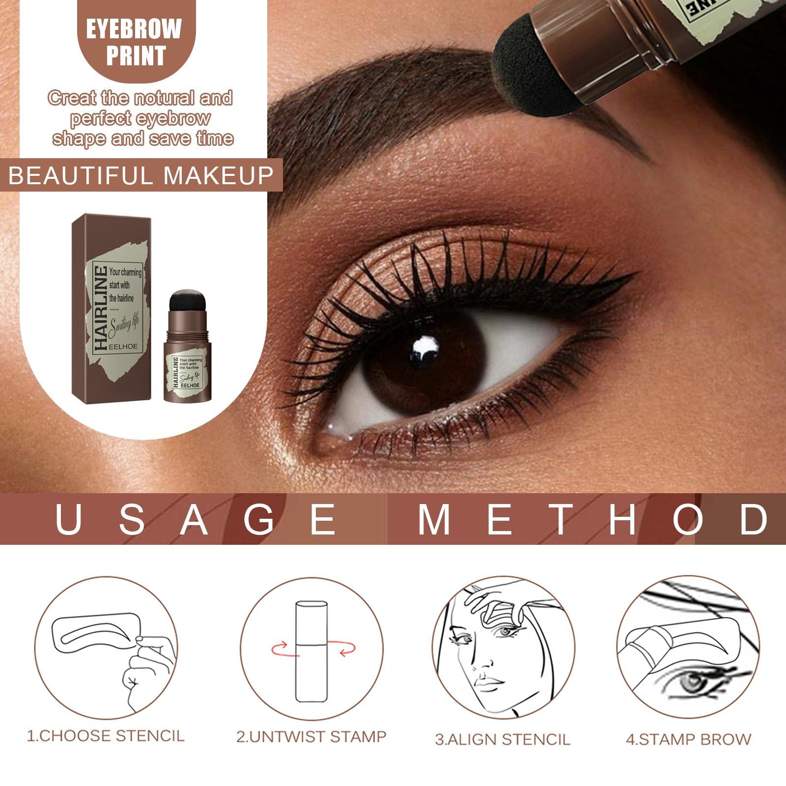 Brow Print Eyebrow Kit, Natural Quick Makeup, Lazy Eyebrow Solution, Perfect Shape ,1pcs