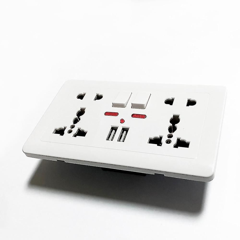 White Universal 5-Hole Wall Power Socket with LED Indicator