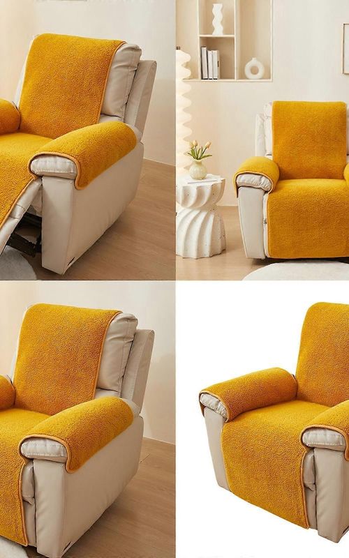 Plush Lambswool Armrest Protector Cover For Sofa Recliner Slip Yellow