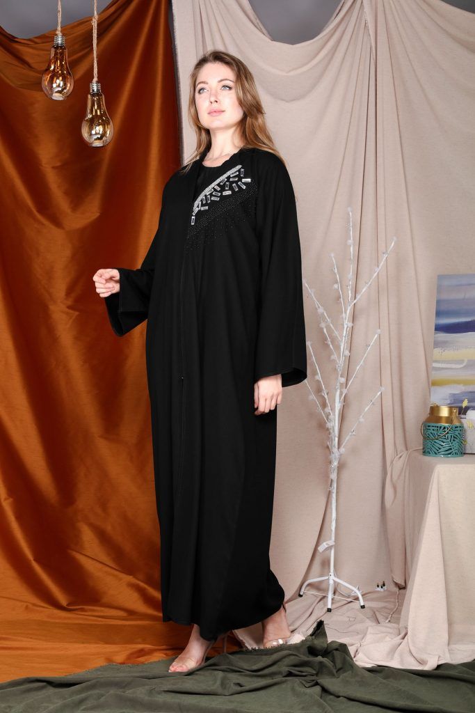 MOiSTREET Coat Style Abaya with Abstract Embroidery