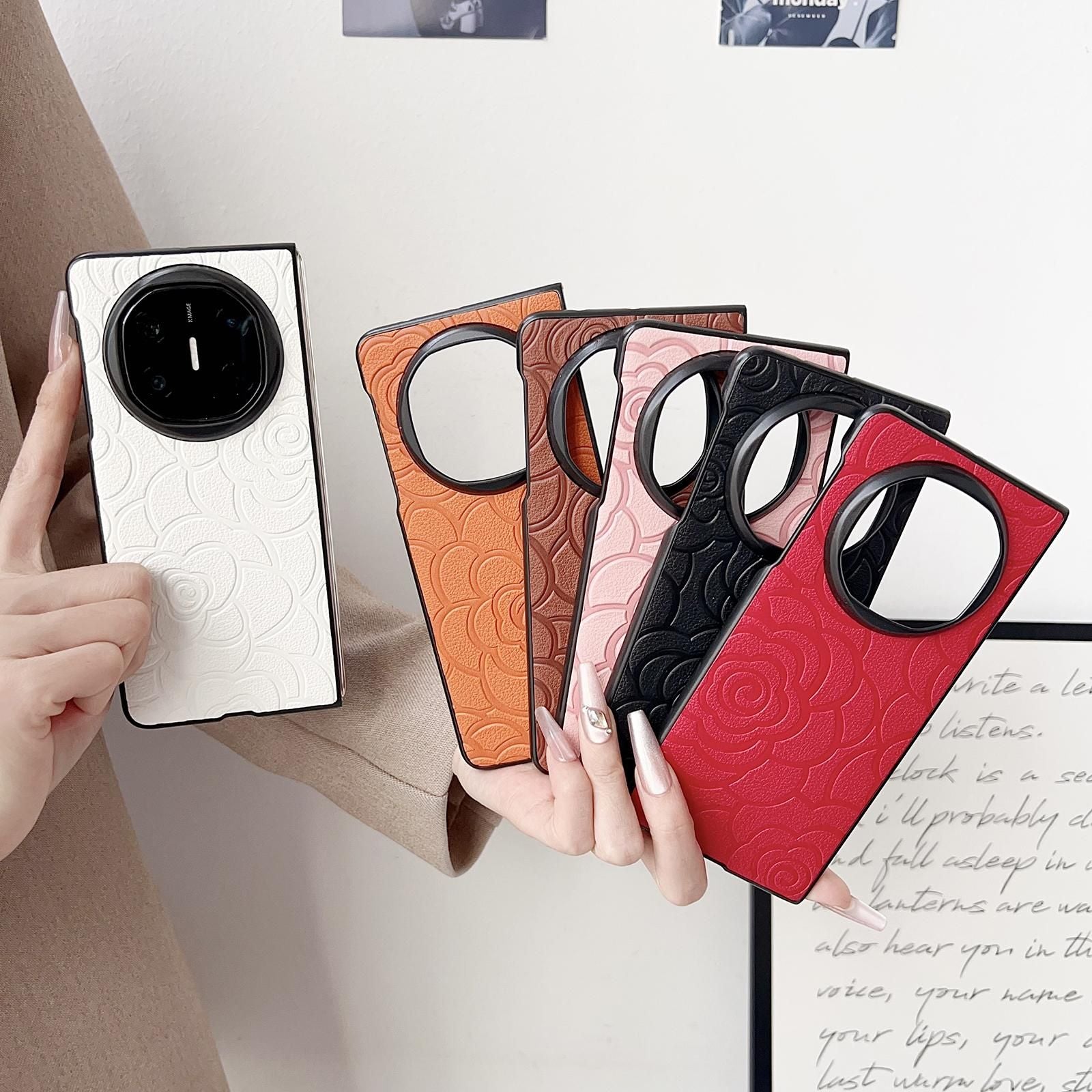 Camellia Pattern PU Case For Huawei Mate X5
