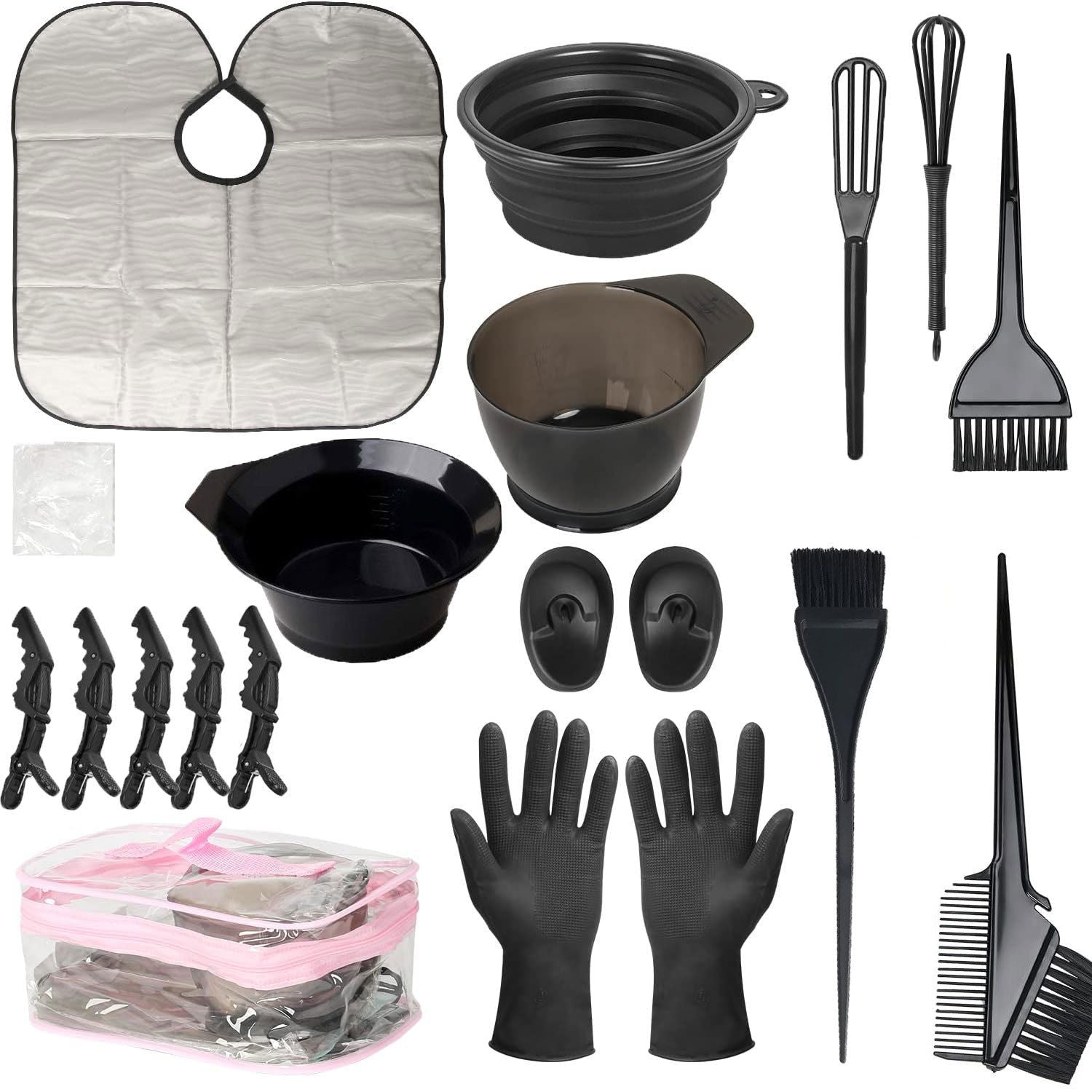 19Pcs Hair Dye Coloring Kit with Bowl, Brushes, Cape & Gloves