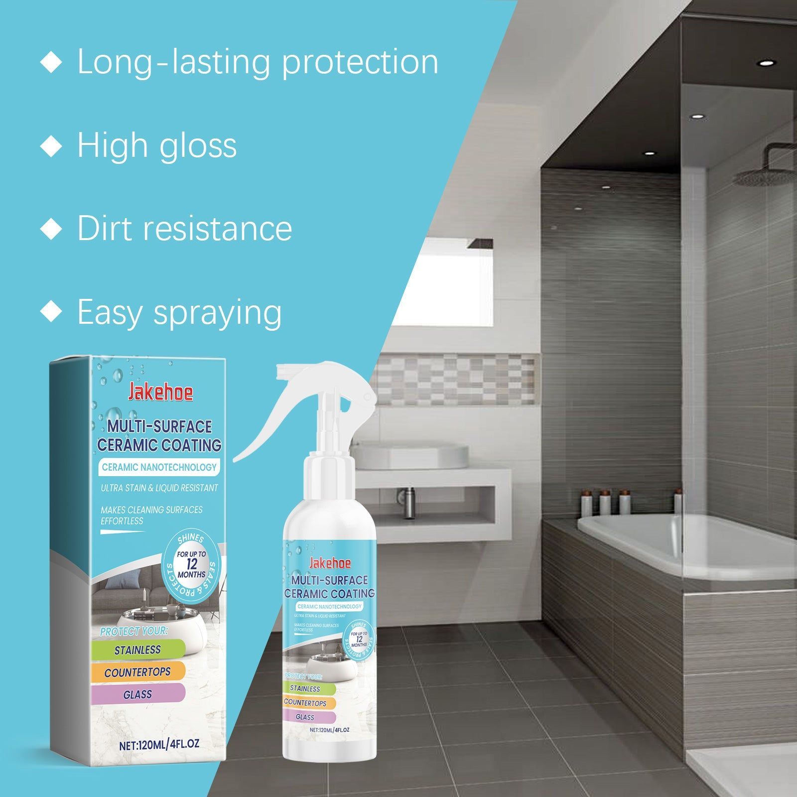Ceramic Coating Spray, Clean & Protect, Scratch-Resistant, Waterproof, Easy Polishing ,120ml