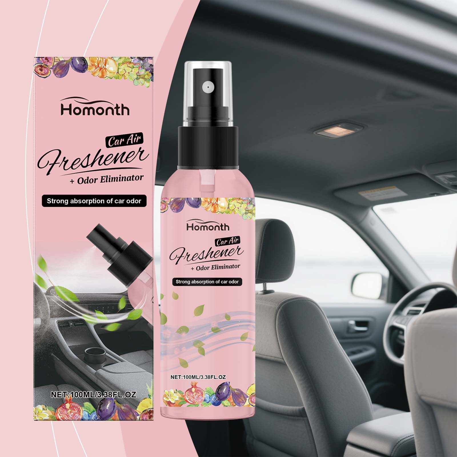 Bergamot Fresh Air Car Freshener, Multi-Functional Odor Eliminator, Refreshing Aroma Diffuser ,100ml